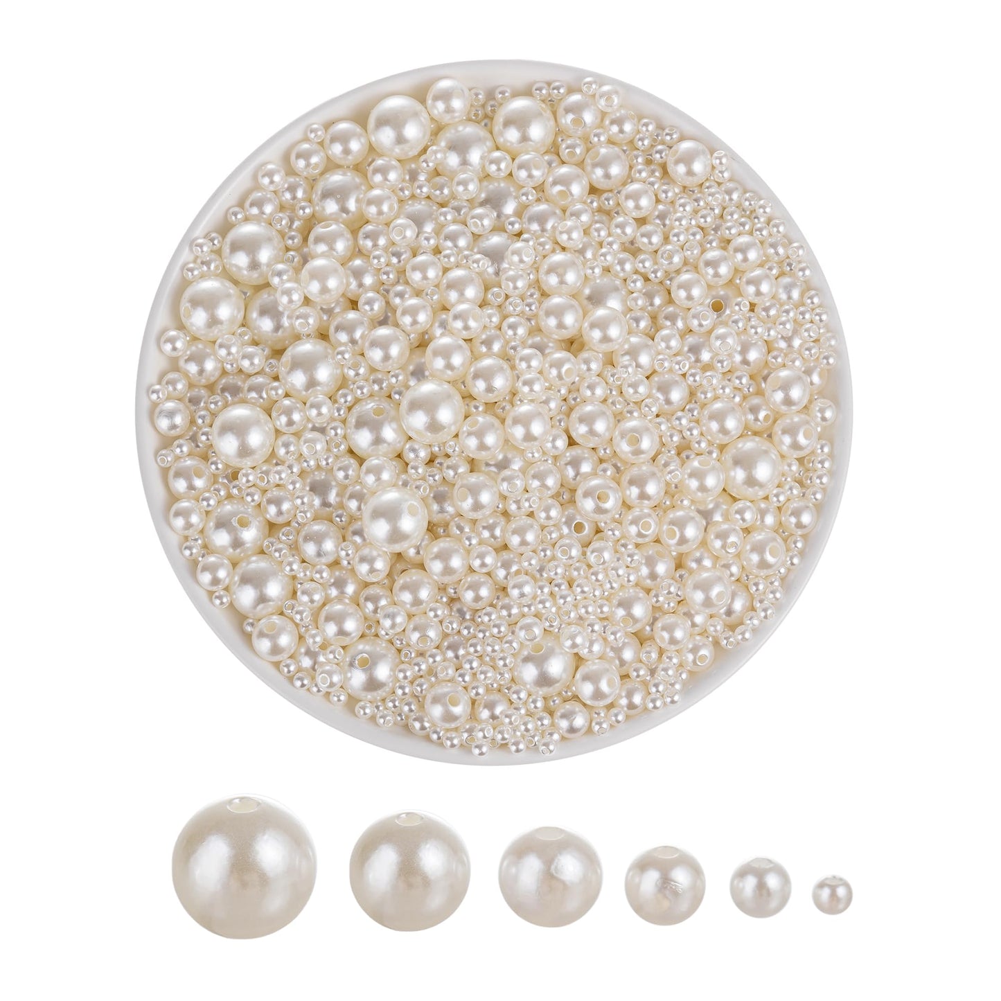 YoungJewl 1865 Pcs Pearls for Crafts,6 Sizes Mixed Ivory Fake Pearl Beads,Acrylic Pearls Bulk for Jewelry Making with Holes,Bracelet Necklace DIY,Vase Filler and Makeup Brush Case(4-14 mm)