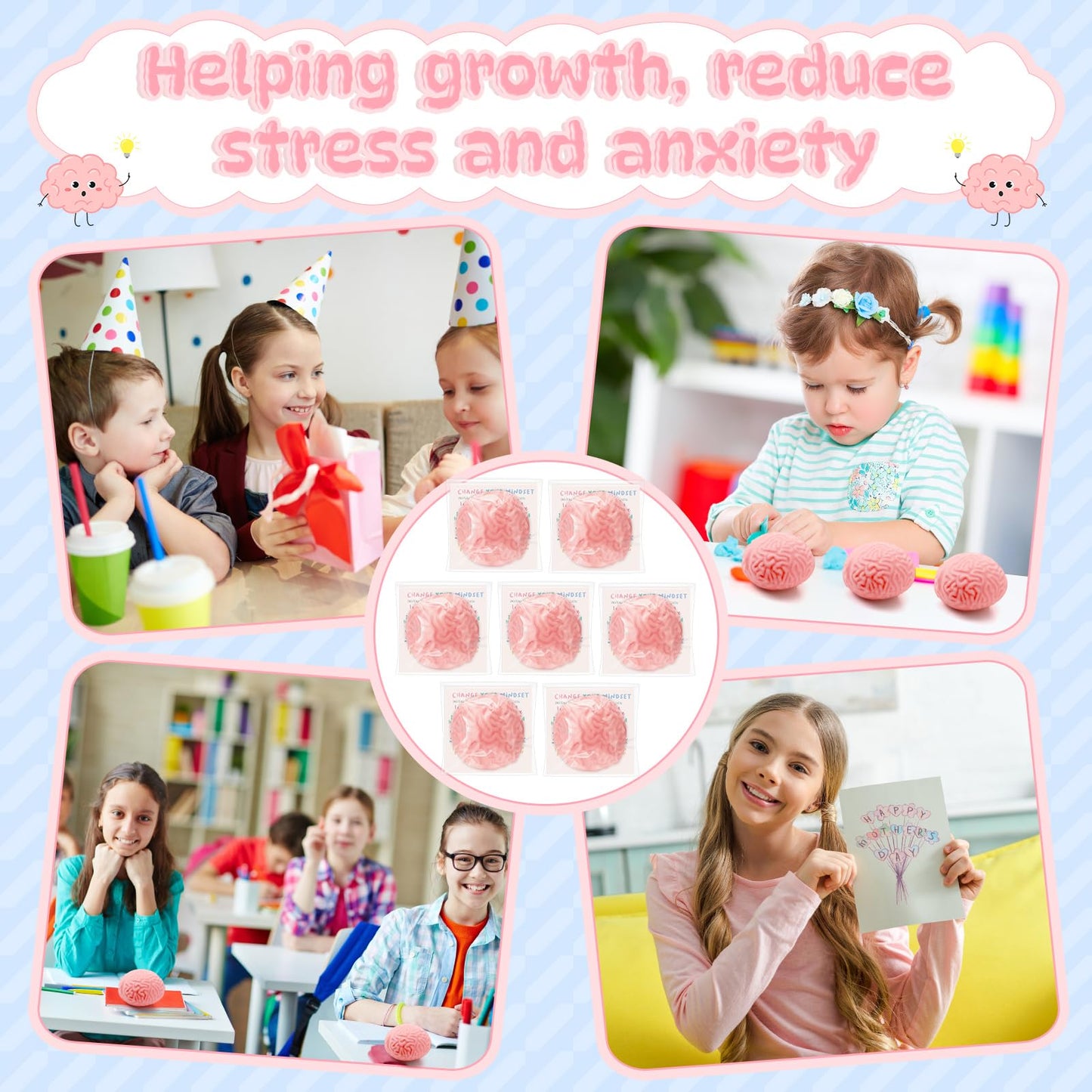 Hollowfly 72 Set Growth Mindset Gift Brain Stress Balls Bulk with Motivational Cards Back to School Stress Balls Gifts Funny Relief Toy for Students Classroom Employee Appreciation for Coworker