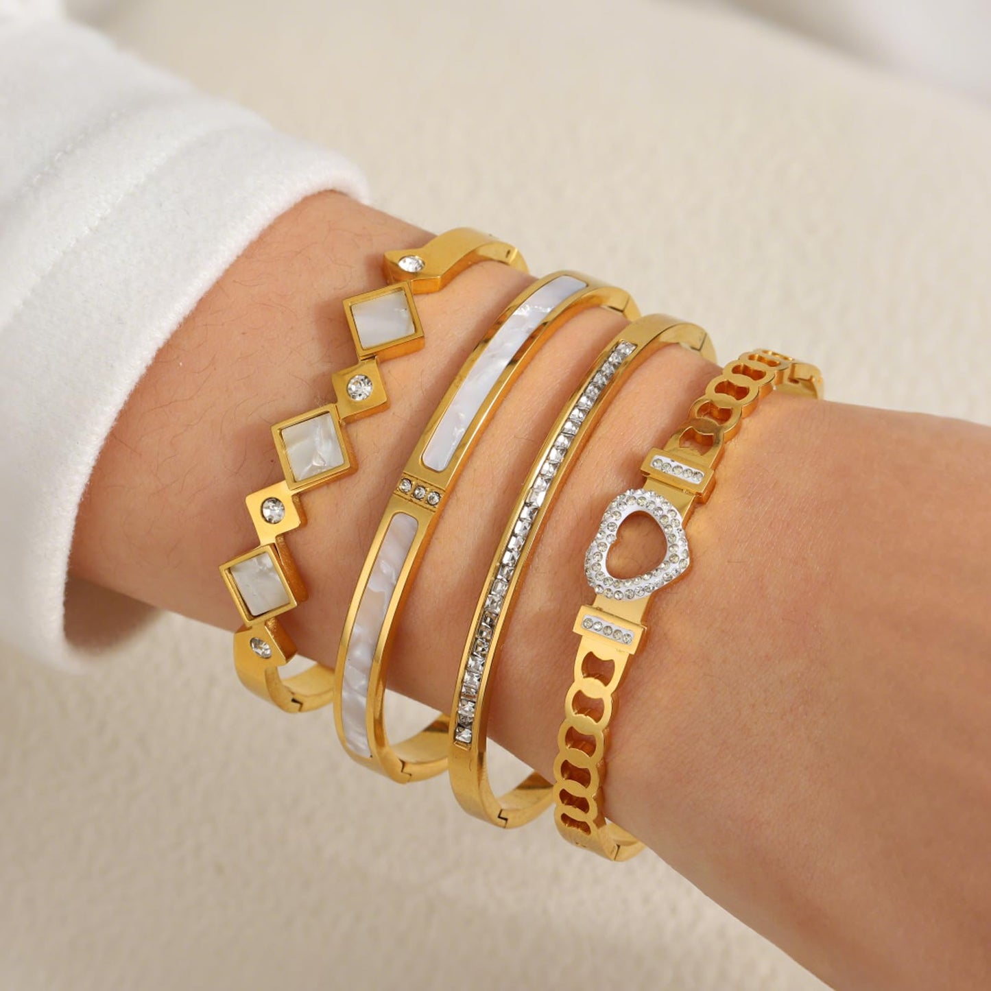 Stainless Steel Bangle Bracelet Set for Women - Gold Love Bangle Non Tarnish Jewelry with Sparkling Crystal Inlay for Love Gifts