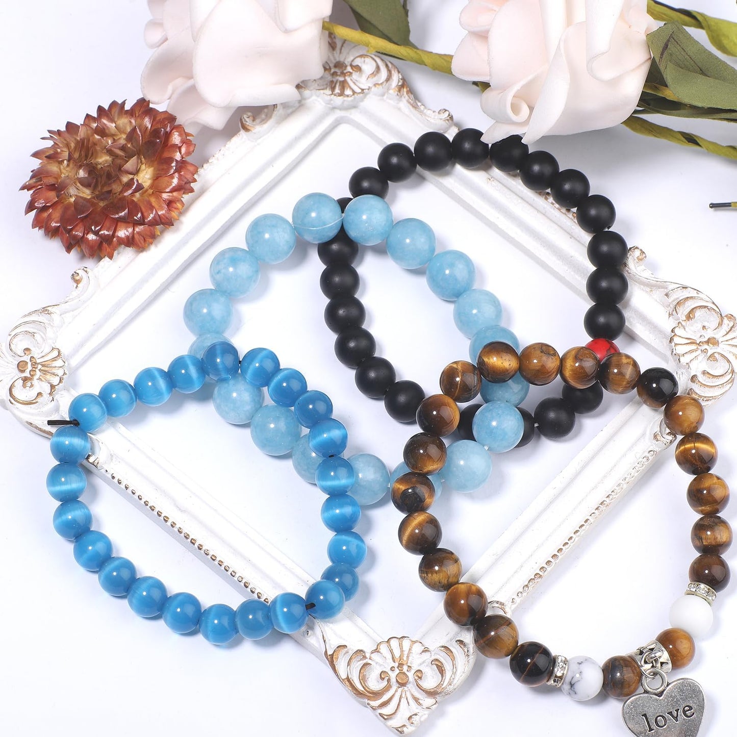 NITOPUPU 100Pcs 10mm Natural Smooth Turquoise Gemstone Beads Round Loose Stone Beads for Jewerly Making with Crystal Stretch Cord