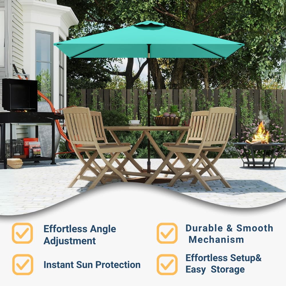 Patio Kingdom 6.5' x 10' Rectangular Patio Umbrella Large Outdoor Market Umbrella w/ UV Protection, Push Button Tilt and Crank Lift, Rectangle Table Umbrella for Garden, Deck, Pool, Patio, Turquoise Blue