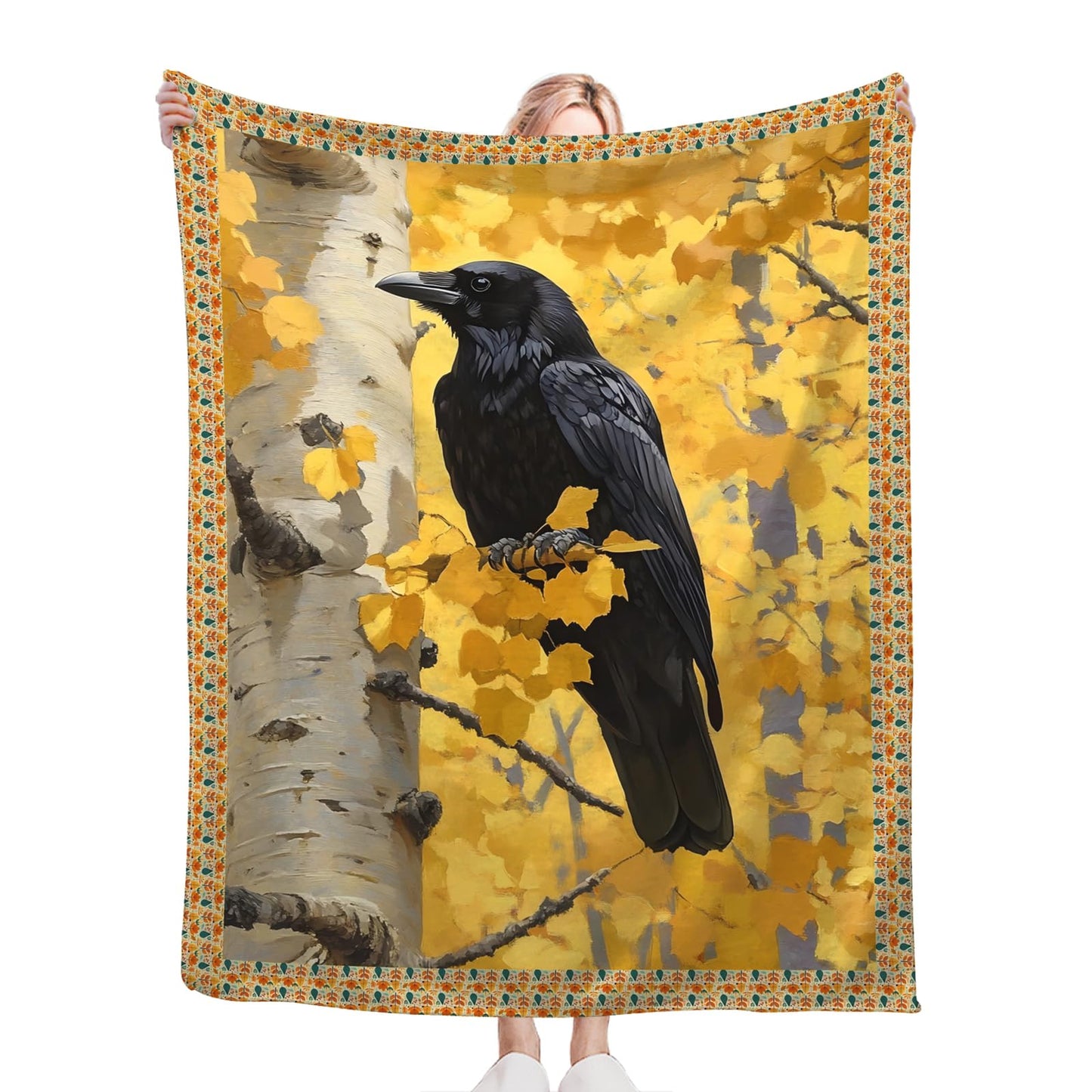 Crow Blanket for Girls Women Boys Men Adults Kids Soft Cozy Fleece Raven Throw Blankets Gifts Warm Flannel Plush Lightweight Decor for Couch Bed Sofa 50"X40"