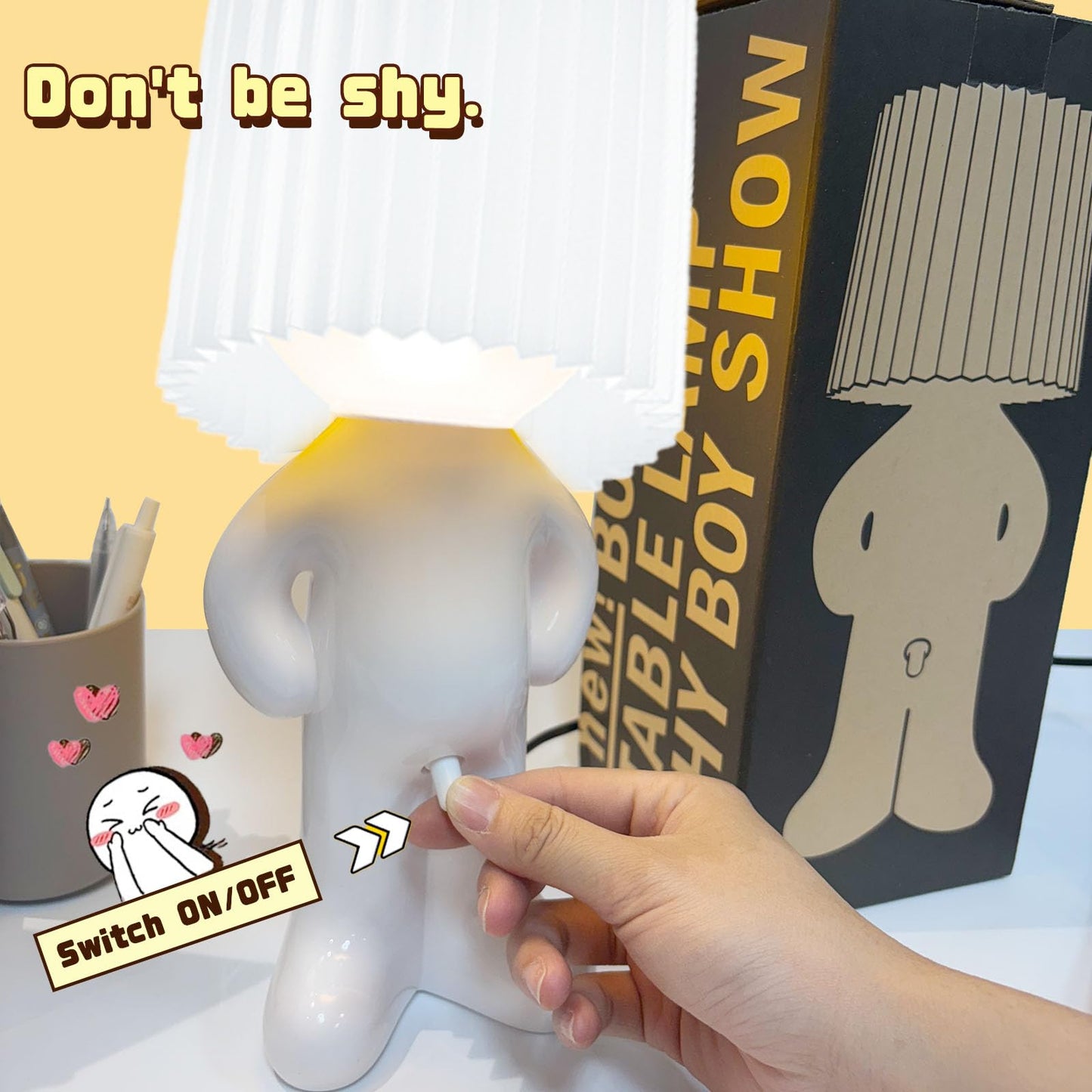 MINILIF Funny Shy Boy Table Lamp，Novelty Plug-in Table Lamp for Home, Office, Bedroom, or Desk Decor - Gift Idea for Christmas, Valentine's Day, or Birthdays