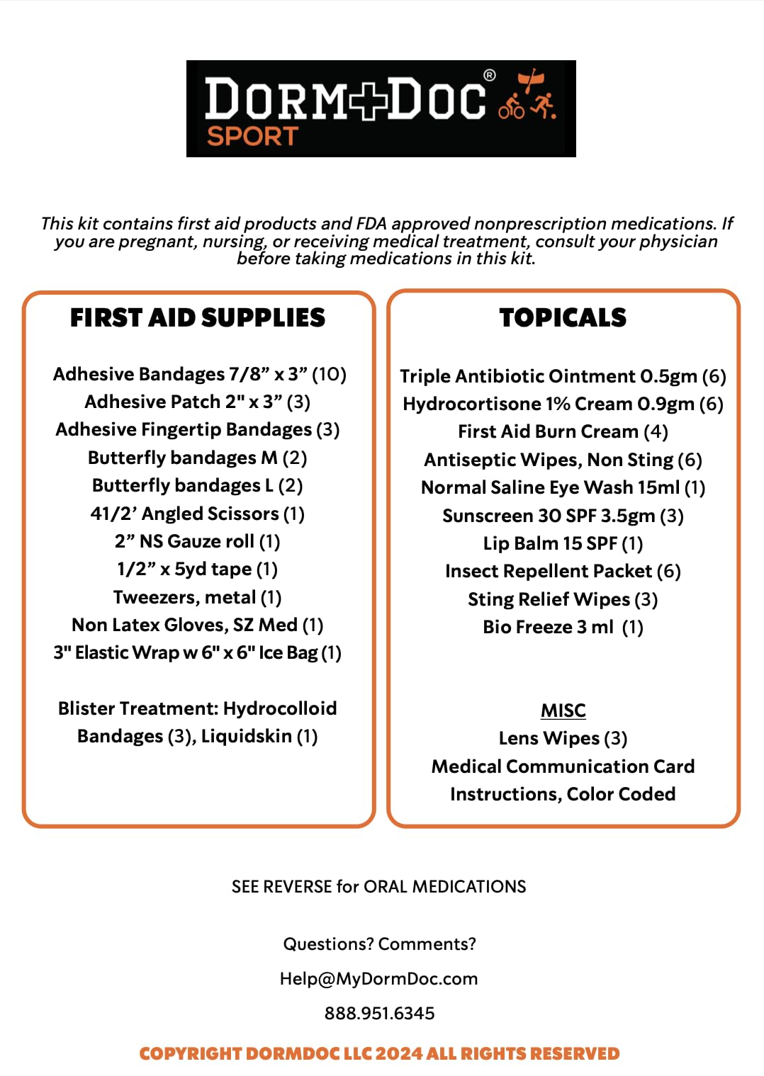 DormDoc Sports Pack First Aid Kit – Compact Emergency Medical Kit for Sports – with Bandages, OTC Medicines for Relief, Gauze, Quick Care Set – Portable Health Kit - 125 PCS, Blue