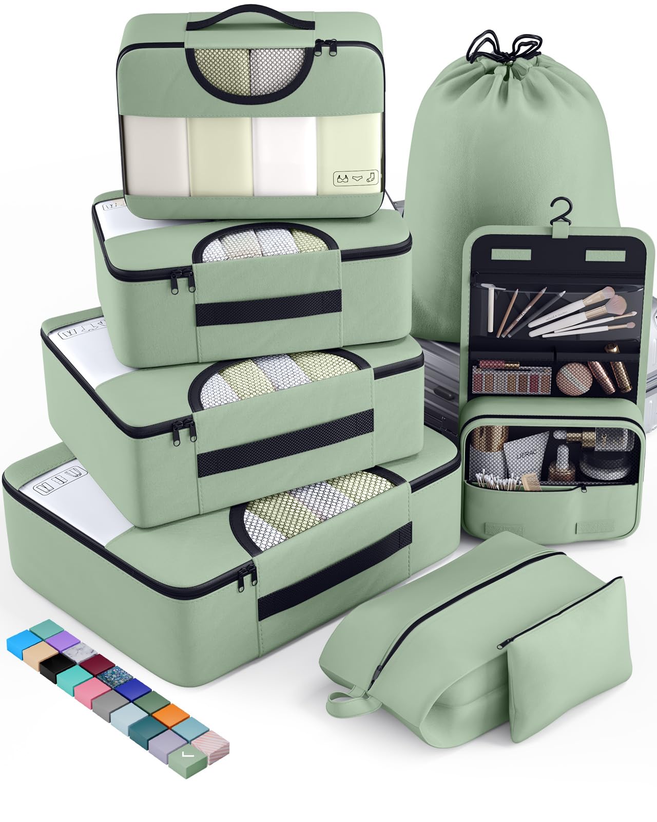 Veken 8 Set Packing Cubes for Travel Essentials, Suitcase Organizer Bags in 4 Sizes, Carry-On Luggage Accessories with Large Laundry & Hanging Toiletry Bag, Must-Have for Airplane, Road Trip & Camping