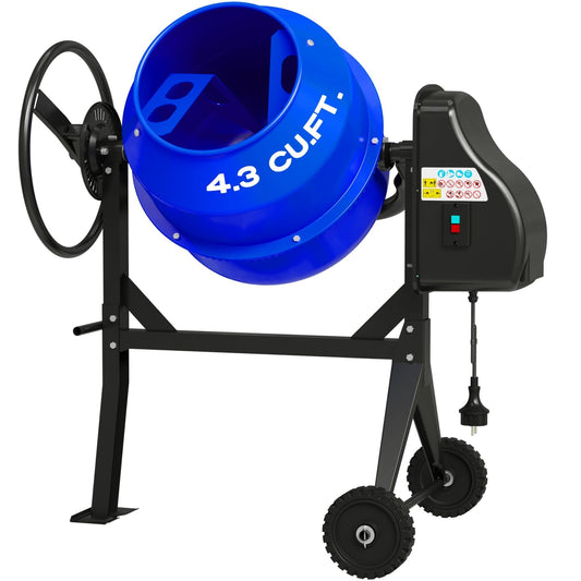 SILVEL Concrete Mixer 4.3 Cu.Ft. – 450W (3/5HP) Heavy Duty Portable Concrete Mixer with Wheel & Stand for Mortar, Stucco, Fodder – Industrial Cement Mixing Machine, Upgraded Blue