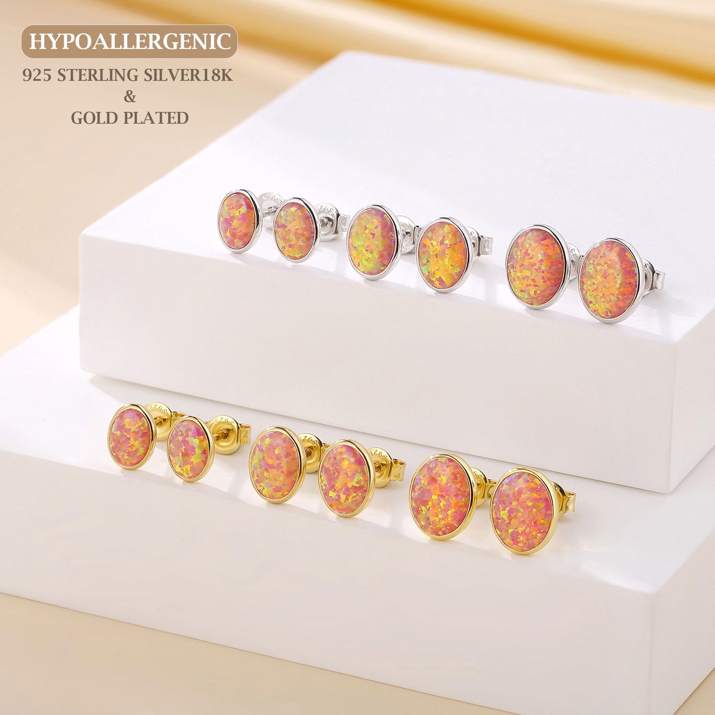 JiayangJY Silver Red Fire Opal Stud Earrings for Women Sterling Silver Oval Shape 5mm Opal Earrings with Push Back