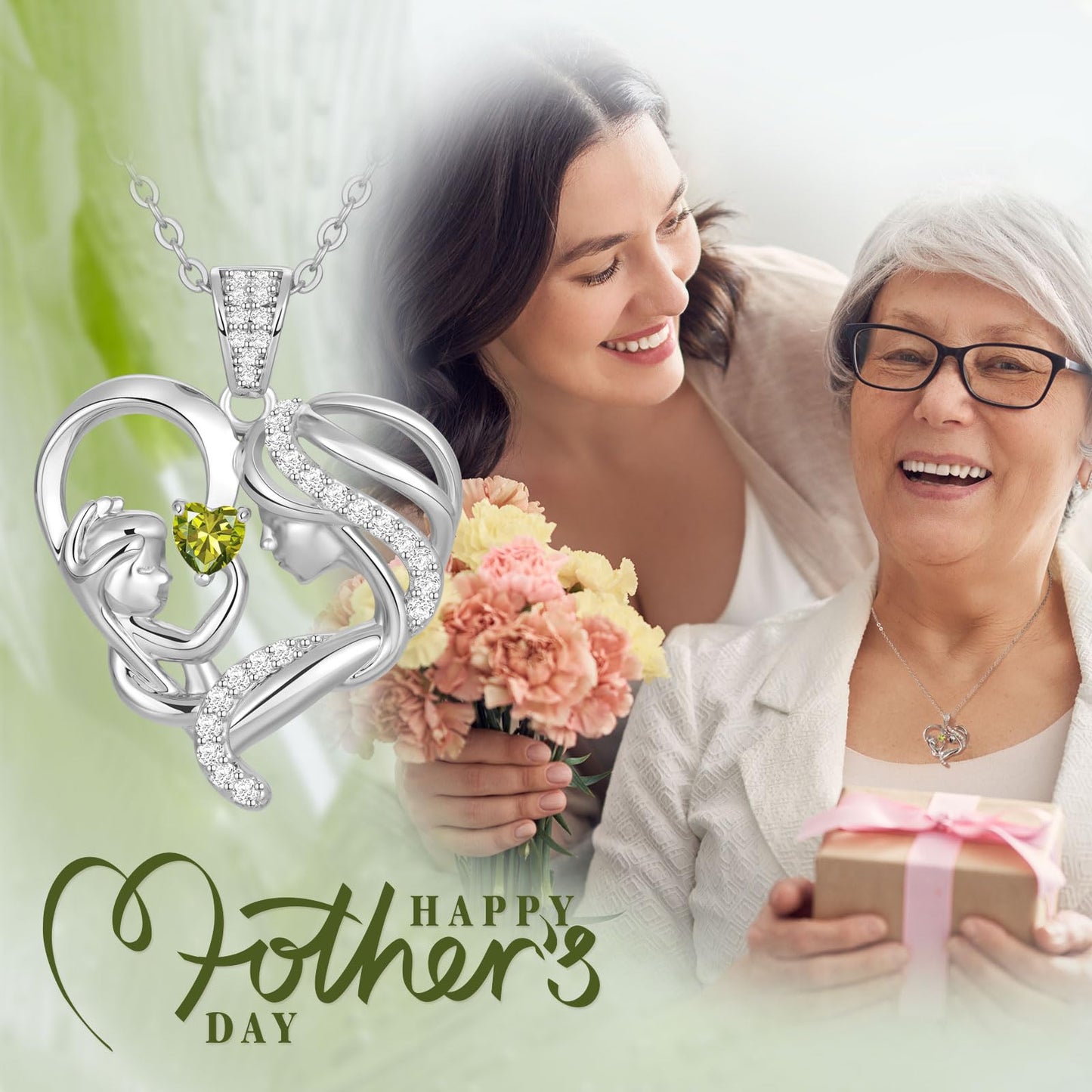 Zifeel Mothers Day Gifts for Mom Wife Her Grandma, S925 Sterling Silver Birthstone Necklaces Jewelry for Women, Mother's Day Love Heart Pendant Necklace for Anniversary Birthday Christmas Day