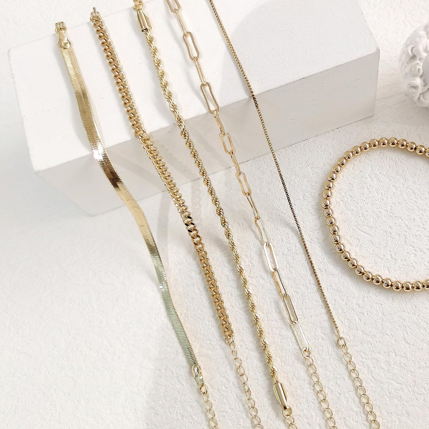 HERIER Gold Bangle Bracelets Stack for Women Trendy 14K Gold Plated Cuban Chain Bracelets Set Jewelry for Women Non Tarnish