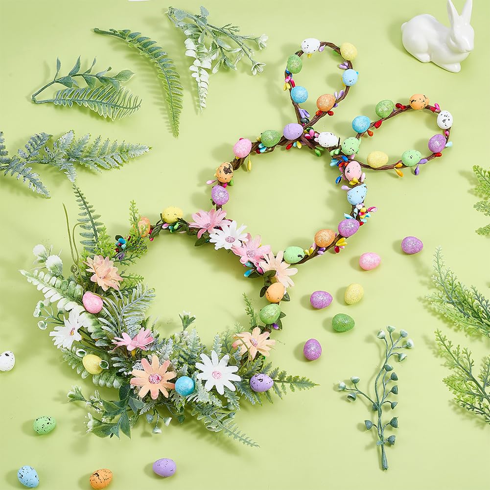 INFUNLY 20 Sets Rabbit Flower Crowns Making Kit 24 Inches Bunny Grapevine Wreath Kits DIY Festival Front Door Wreath with Pastel Eggs Hanging Floral Wreaths for Home Window Wall Holiday Party Decor