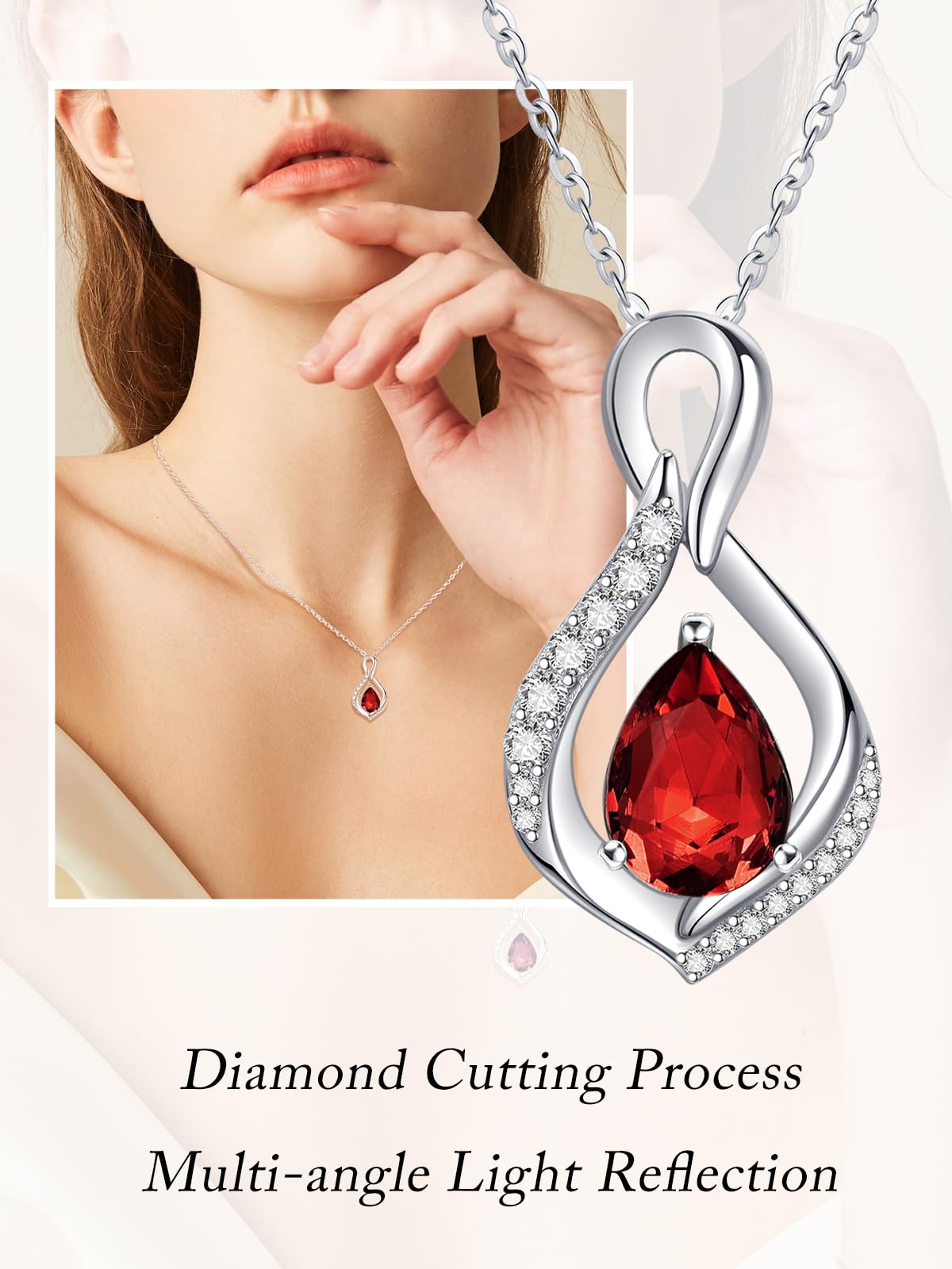 JIYVY32 Red Garnet Infinity Necklace for Women January Birthstone Necklaces White Gold Plating Anniversary Birthday Gifts for Wife Her Mom Girlfriend Birthstone Jewelry Gifts for Women