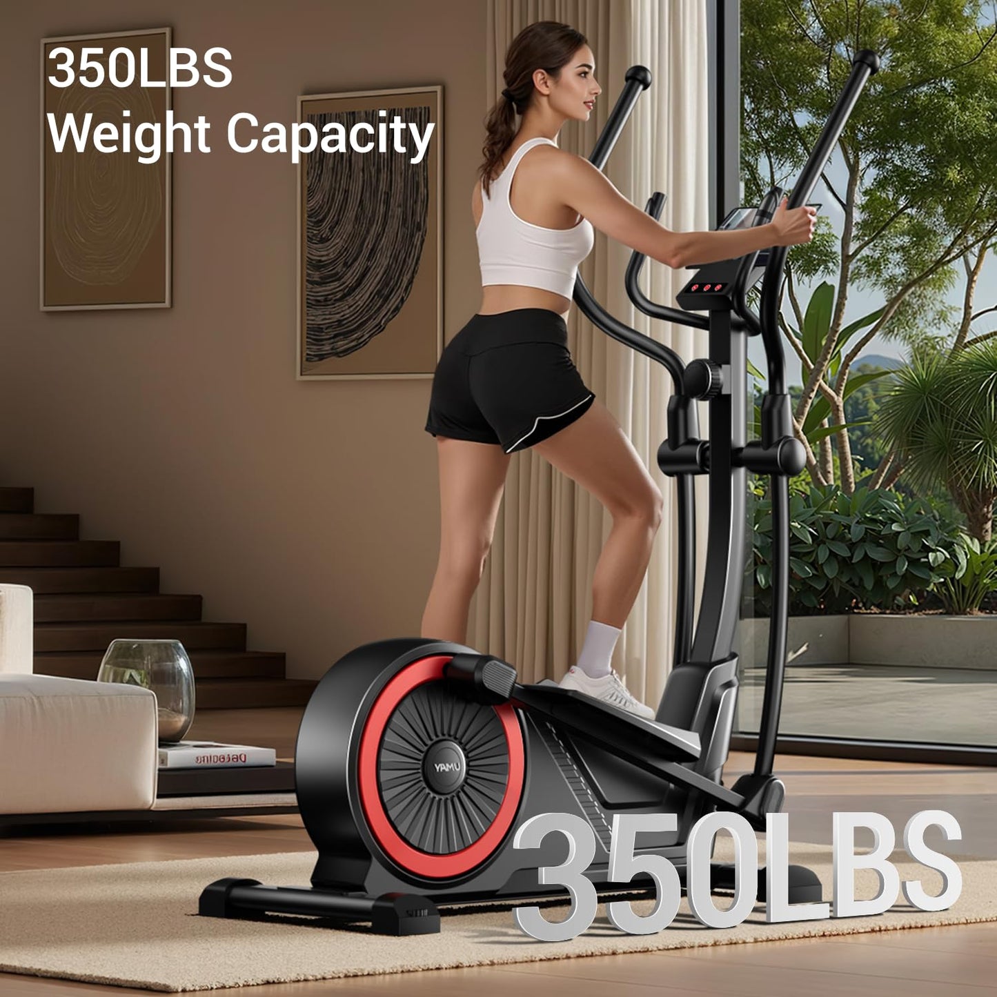 UMAY Elliptical Exercise Machine with 15.5" Stride & Heart Rate Grips, Silent Magnetic Elliptical Trainer for Home with 16 Levels Resistance and LCD Monitor, 350LBS Weight Capacity