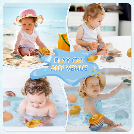 Baby Bath Toys 16 Pack Easy-Clean & Squeezable Silicone Bath Toys for Babies 6-12 Months Mold Free Bath Toys Toddlers 2-4 Bathtub Water Pool Toys