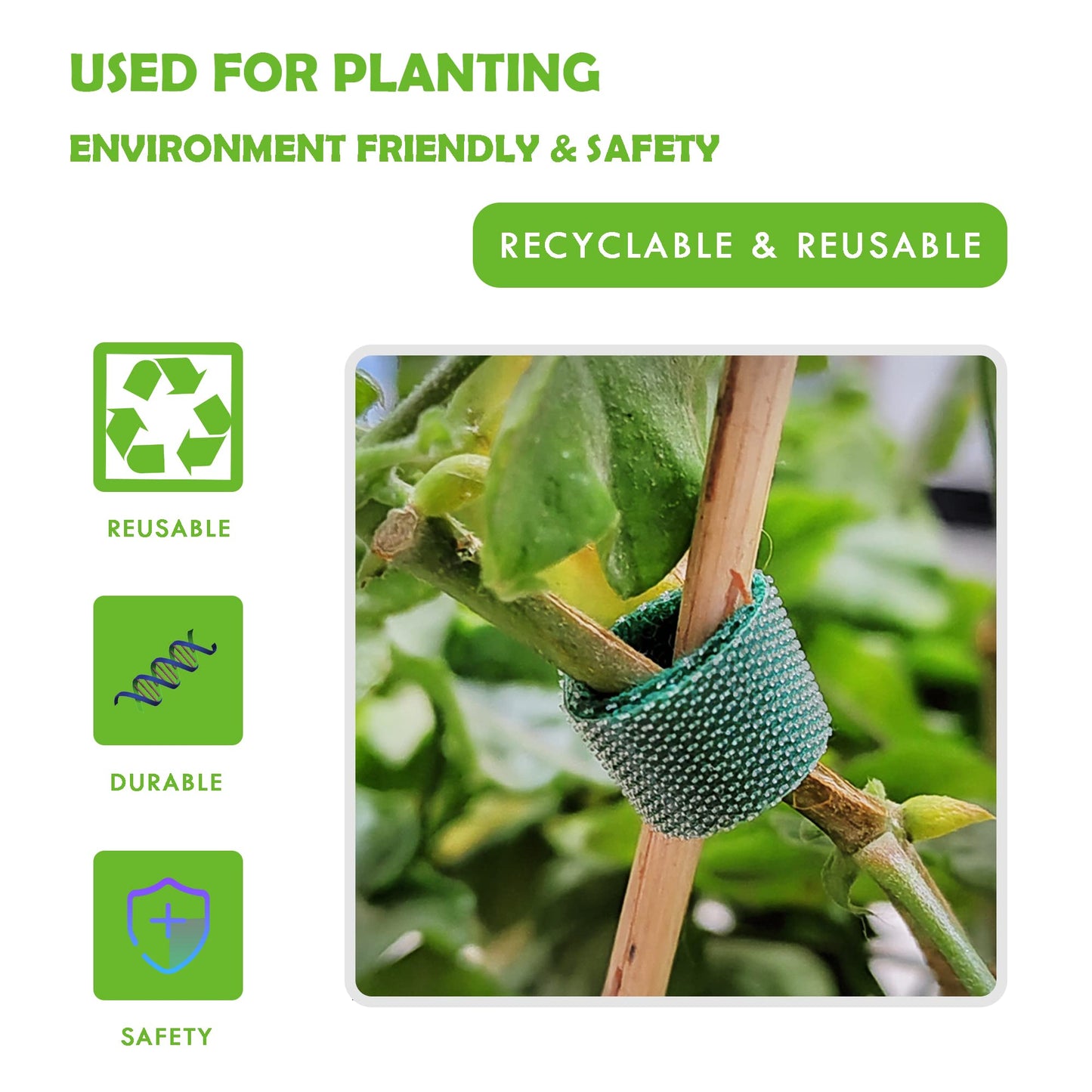 ArtFamy Green Garden Ties|Plant Ties for Climbing Plants 100 feet x1/2‘’in 3 Rolls|Plant Supports for Effective Growing Strong |Green-Recycled Plastic Garden Twine & Twist Ties for Tomato Stakes