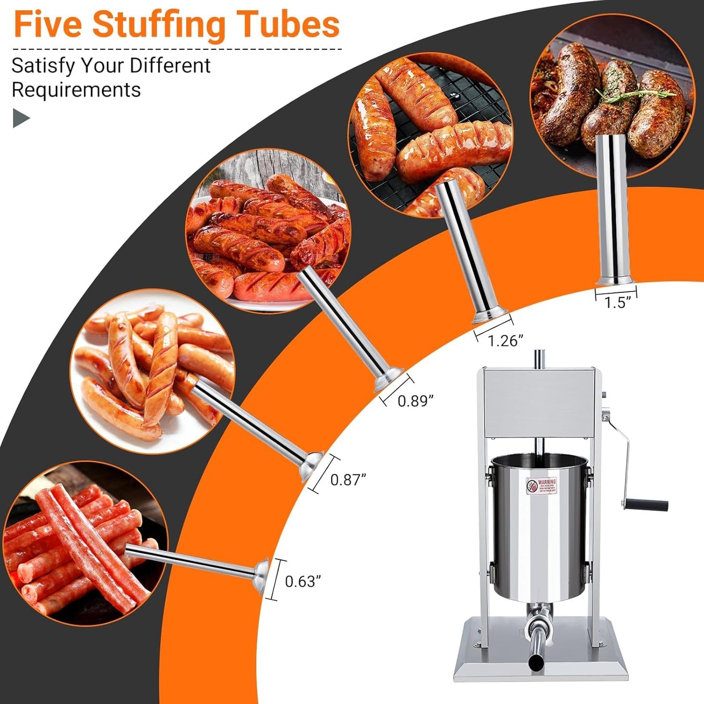 11LBS/5L Manual Sausage Stuffer | Dual-Speed Control & Stainless Steel Construction | Heavy-Duty Sausage Filler with 5 Tubes | for Home & Commercial Use