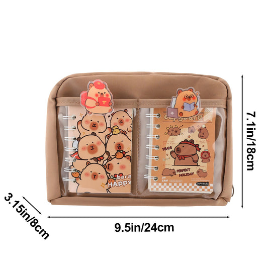 Lebaley Capybara Gifts - 27PCS Capybara Pencil Case，Capybara Stationery Set，Cute Back to School School Supplies，Pencil Bag include Gel Pens Pencil Sticky Notes Pins Notebook Card Holder Key Chain