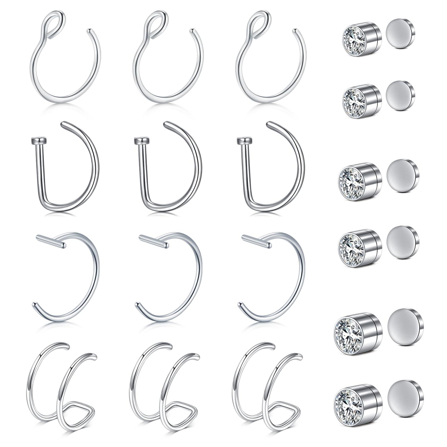 JFORYOU FORYOU Fake Nose Ring Fake Nose Piercing Fake Nose Rings Hoop for Women Clip on Non Pierced Faux Nose Piercing Faux Body Piercing Jewelry for Women Men