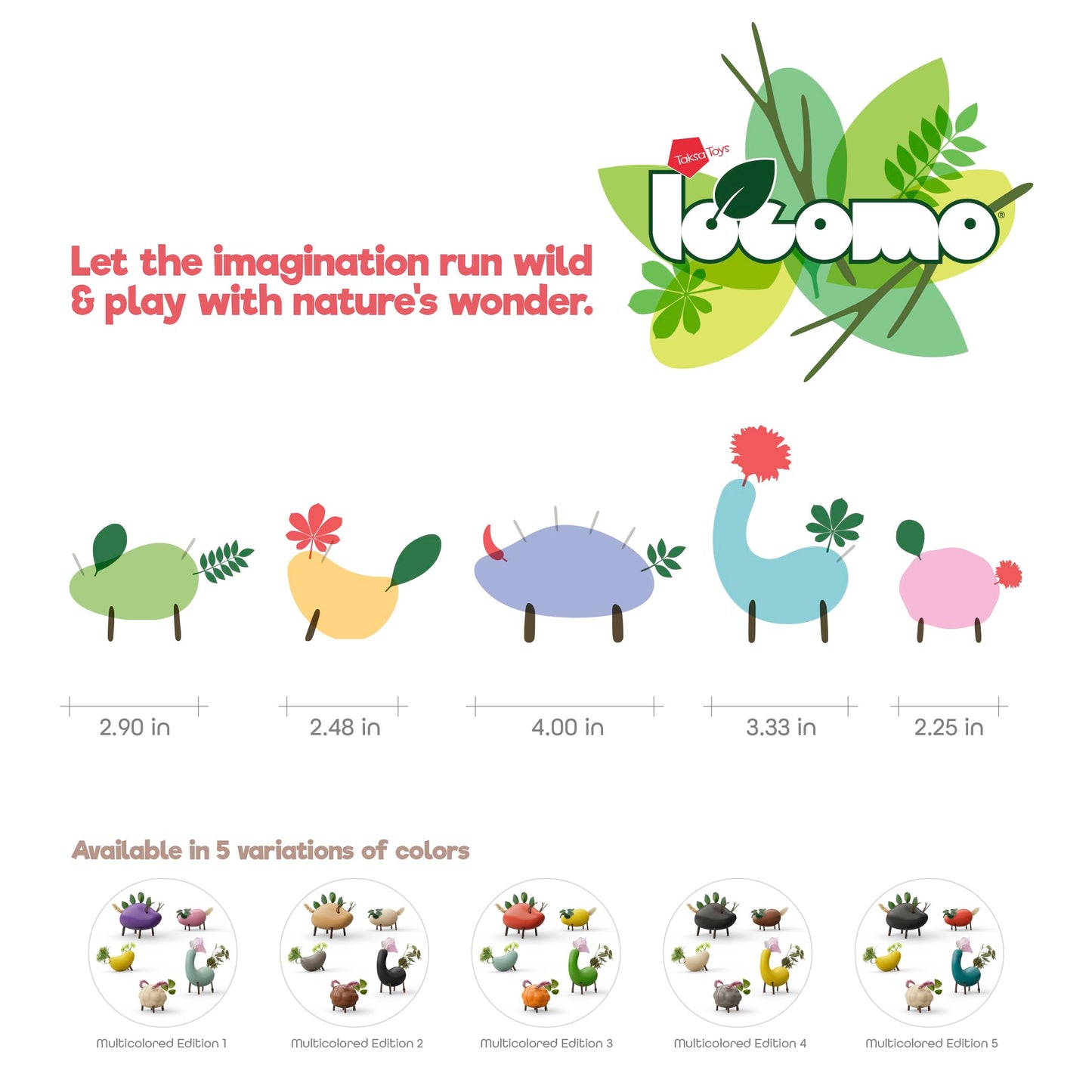 Taksa Toys Locomo Friends III Waldorf Educational Outdoor Play Figures, Montessori Wooden Animal Toys for Kids 3 4 5 6 7+, Open-Ended Learning & Creativity, Nature Eco Toys, Gifts (Set of 5)