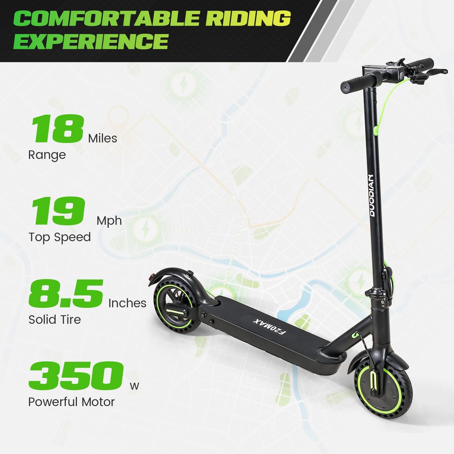 Electric Scooter Adults,Folding E Scooter with 350/500W Motor 19 Mph 18 Miles Range,8.5" Solid Tires Folding Commuting Motorized Kick Scooter (350W 19MPH 7.8AH 18 Miles Dual Rear Suspension - Green)
