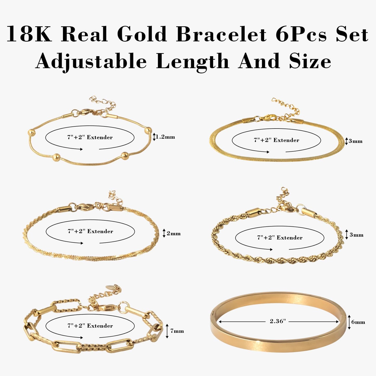 Gold Bracelets for Women, Exquisite 18K and 14K Real Gold-Plated Bracelet Stacking Sets, Waterproof Cuban Chains, Paperclip Chain , Cuff Bangles, Non Tarnish,Jewelry Gifts for Women (18kGOLD 6 SET)