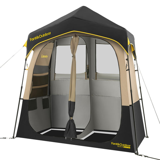 FanttikOutdoor Zeta A2 Pro Shower Tent 2 Rooms, Portable Privacy Shelter for Shower & Dressing, Instant Setup in 60 Seconds with Rainfly & Windproof, Ideal for Camping & Hiking, Fishing, Beach