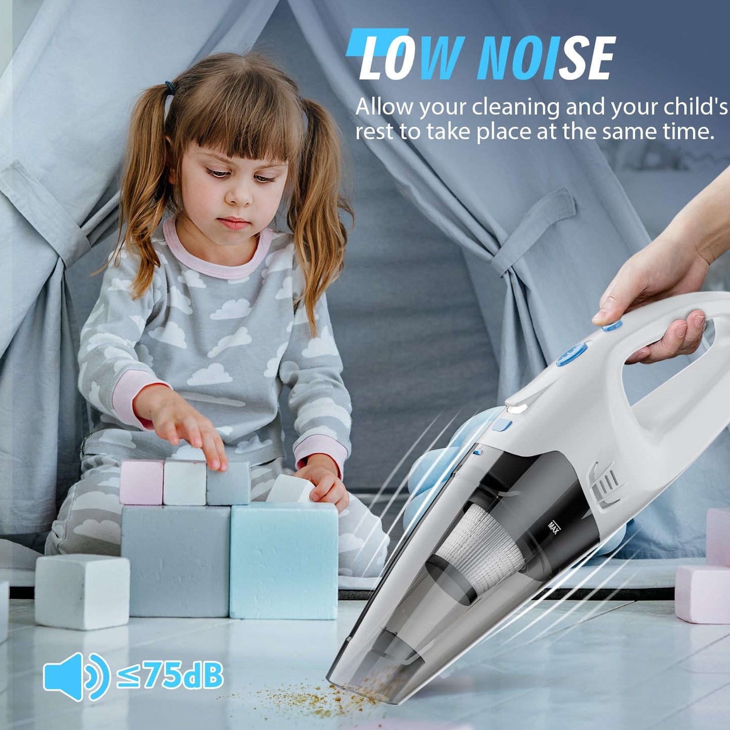 FUOAYOC Handheld Vacuum Cordless,Car Cordless Rechargeable, 6KPA Powerful Suction Hand Held Vacuum with LED Light/Multi Accessories, 1.6lbs Mini Portable Vacuum Cleaner for Home/Car/Office Cleaning