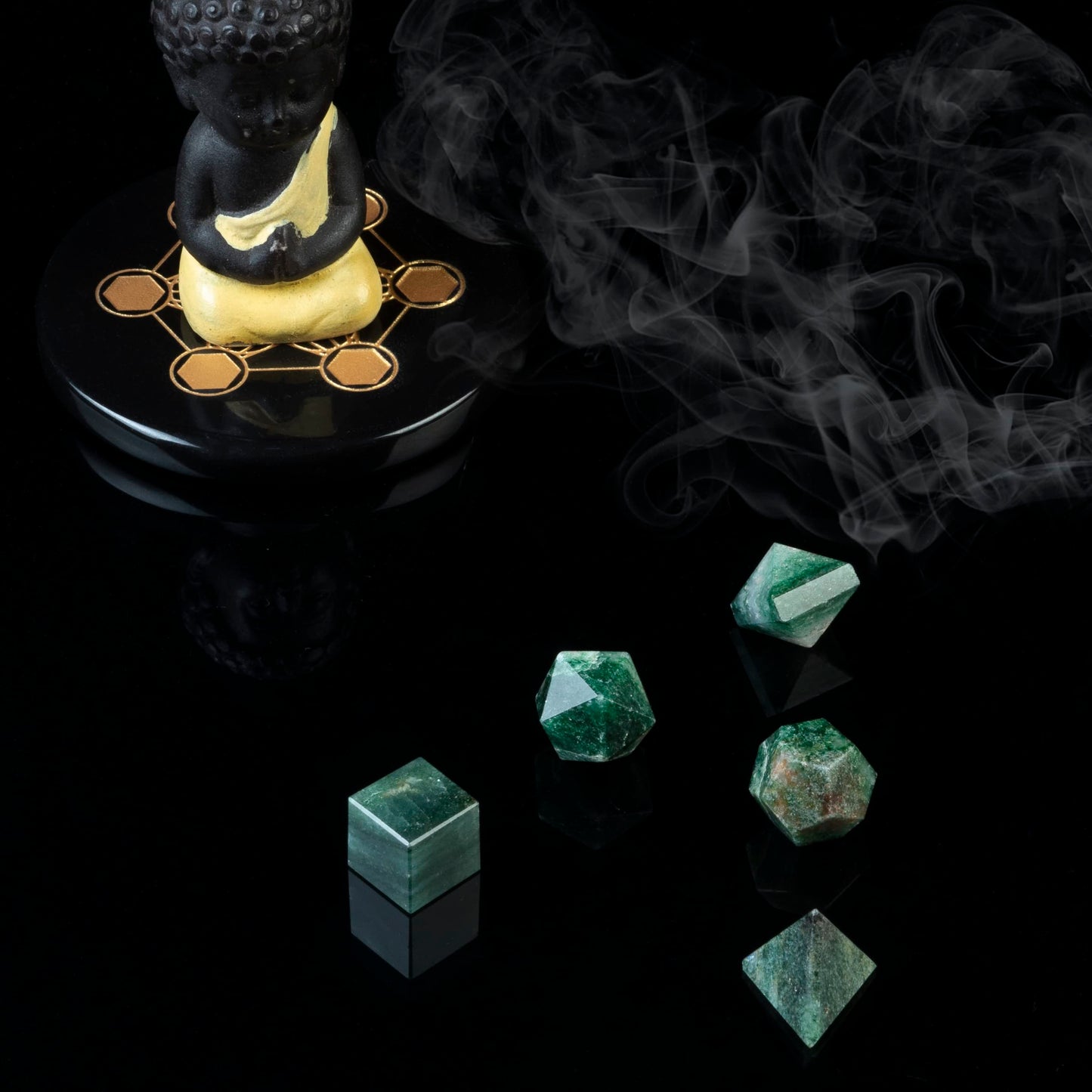 Crocon Green Mica 5Pcs Platonic Solids Crystal Geometry Set, Platonic Solids Sacred Geometric Stones for Meditation Reiki Balancing Healing Chakra Stone Cleansing Spiritual Good Luck (1520 mm)