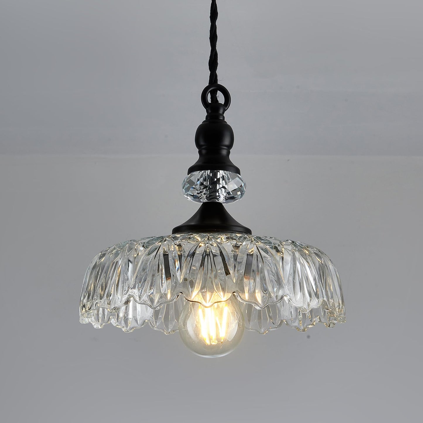 CVKASH Vintage Glass Pendant Light Fixture Black Modern Adjustable Chandelier Hanging Light for Farmhouse Dining Room Kitchen Bedroom Hallway Island
