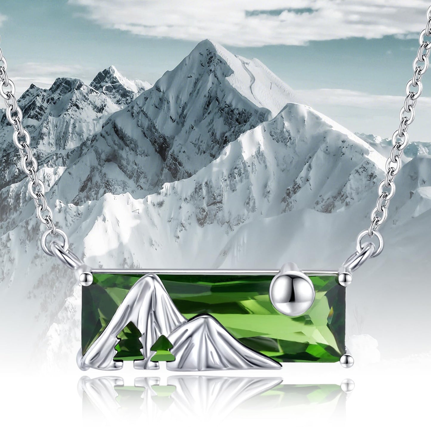 AENEAS Mountain Necklace 925 Sterling Silver Nature Pendant Religious Faith Green Crystal Jewelry Gifts for Her Wife Women