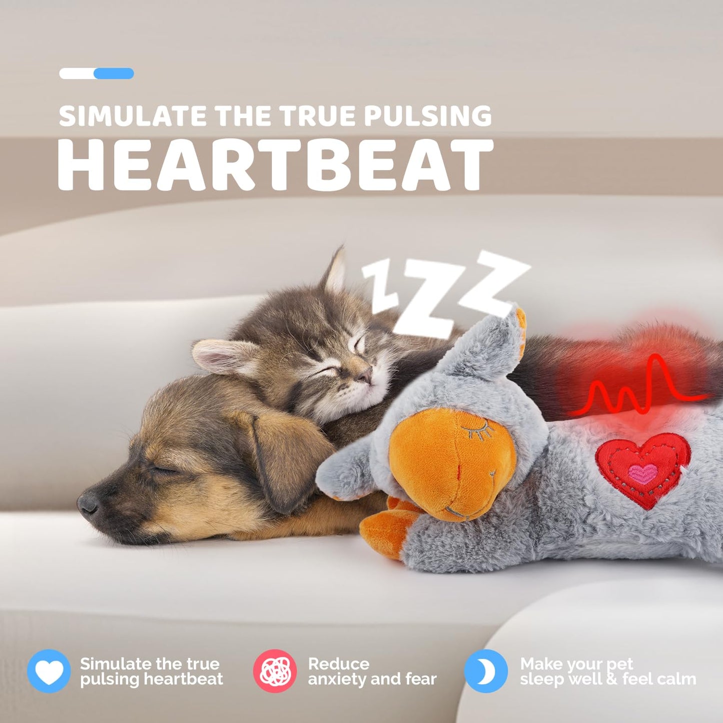 ALL FOR PAWS Heartbeat Puppy with Warm Bag for Dogs, Anxiety Relief Stuffed Animals Toy for Dog Sleep Aid, Comfort Snuggling Plush Puppy Toy for Behavioral Training Aid, Grey Sheep