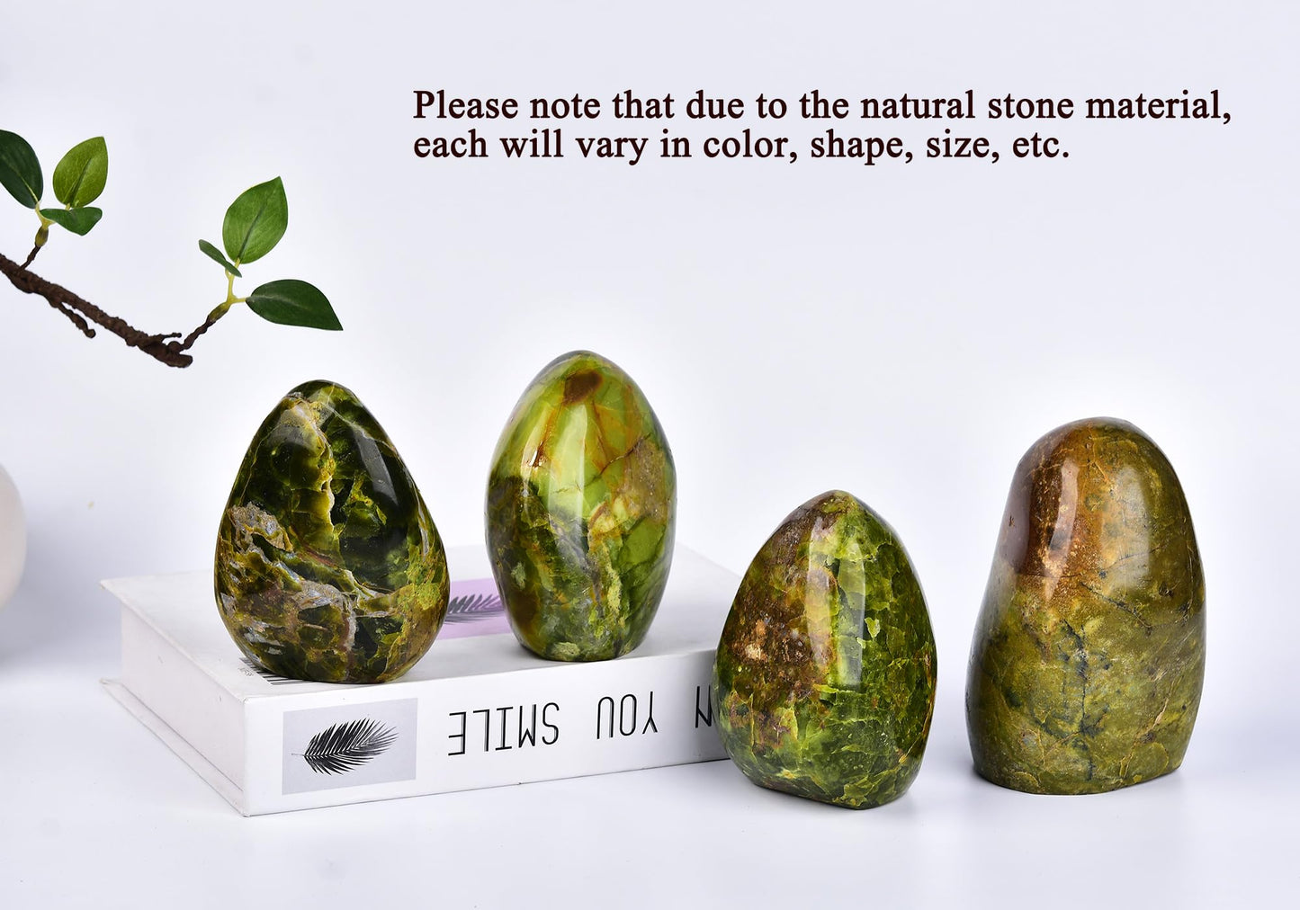 AMOYSTONE Natural Green Opal Polished Worry Stone for Anxiety Relief - Handheld Healing Crystal Reiki Gemstone, Pocket Size Decorative Stone (Mini 0.3~0.5 LBS)