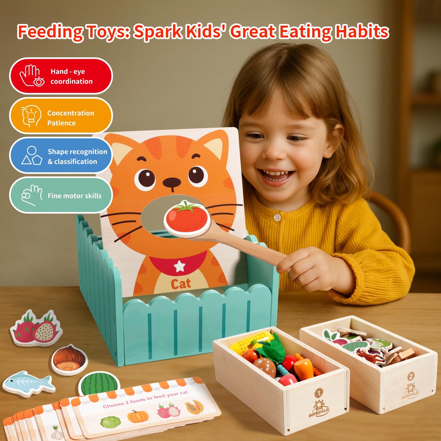 Wooden Peg Board Bead Game-Montessori Wooden Farm Sensory Toddler Toys