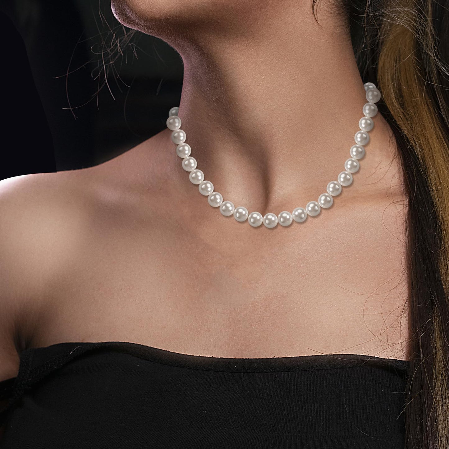 Myshiwu Round White Simulated Faux Pearl Necklace Strand Pearl Choker Necklaces for Women Trendy Jewelry Gift (8 MM)