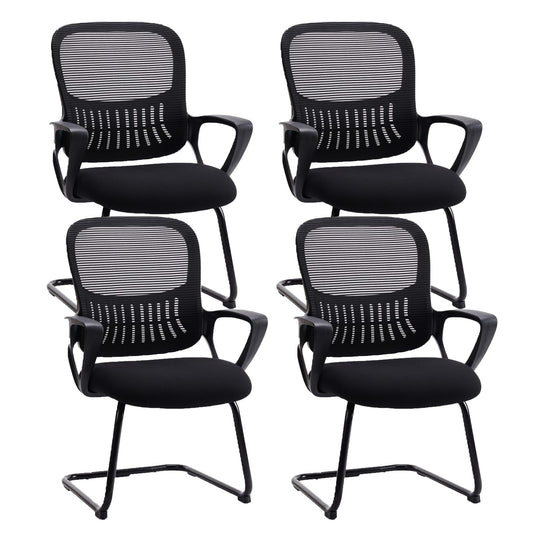 Sweetcrispy Reception Chair No Wheels, Stationary Non Rolling Mesh Mid Back Computer Guest Side with Lumbar Support for Waiting Area Reception Conference Room, Set of 4, Modern Black