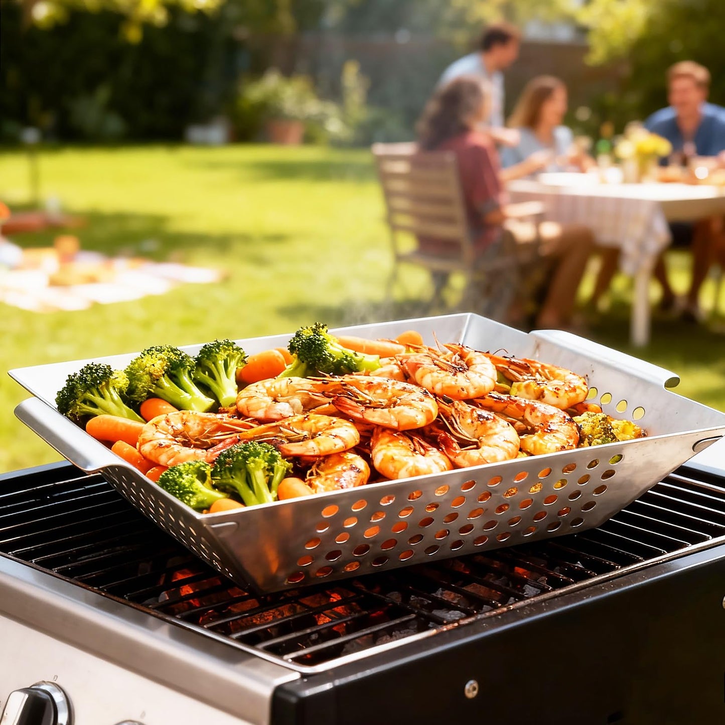 Anveena Grill Baskets 1 Pack Stainless Steel Grilling Basket for Indoor and Outdoor Use, Heavy Duty Vegetables Grill Basket for Veggies and Kabob, Suitable for All Grills, Dishwasher Safe
