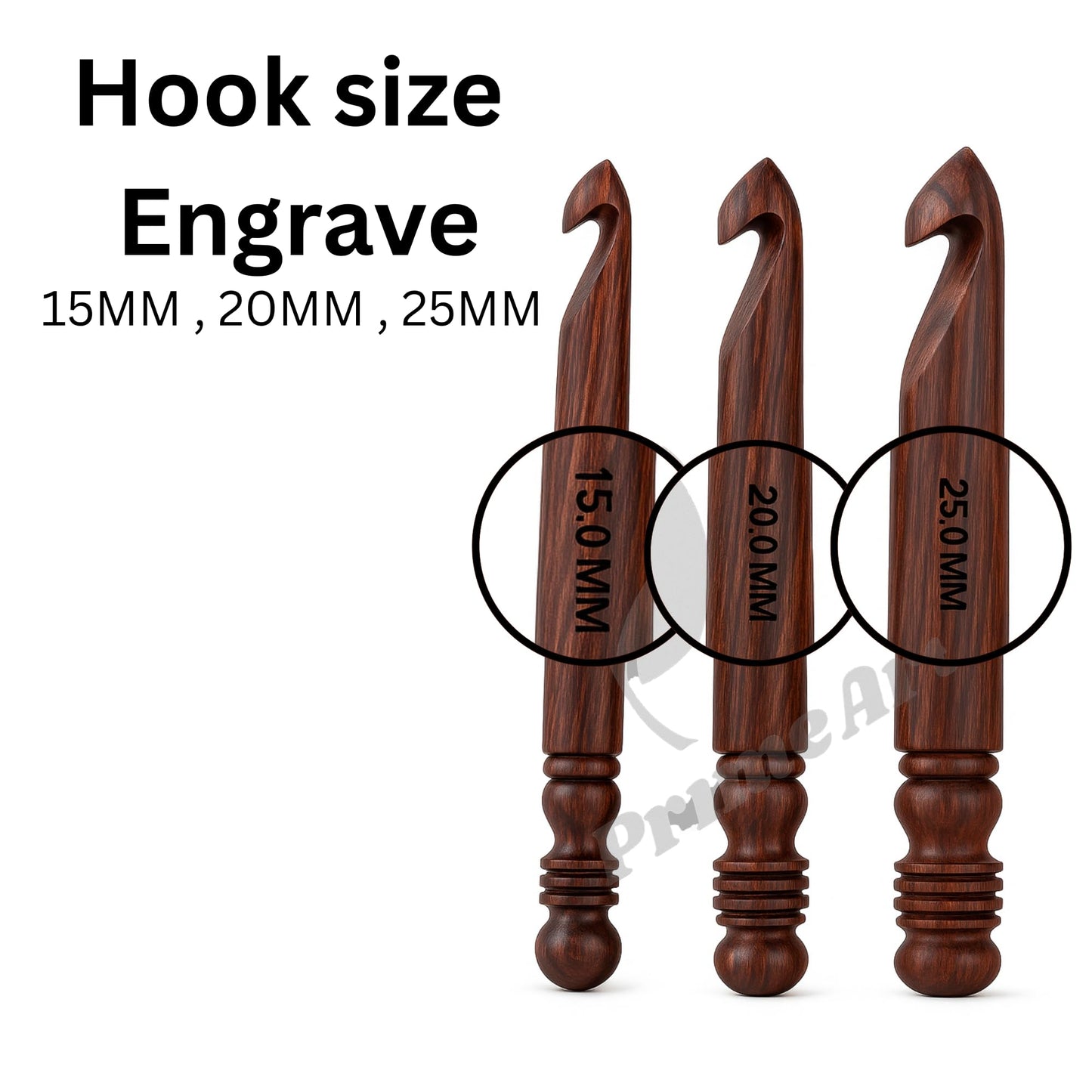 Prime Art Wooden Crochet Hooks – Handmade Rosewood Set of 3 (15mm, 20mm, 25mm) or Singles – Jumbo Natural Finish Hooks for Chunky Yarn (Rosewood, Set of 3 (15mm,20mm,25mm))