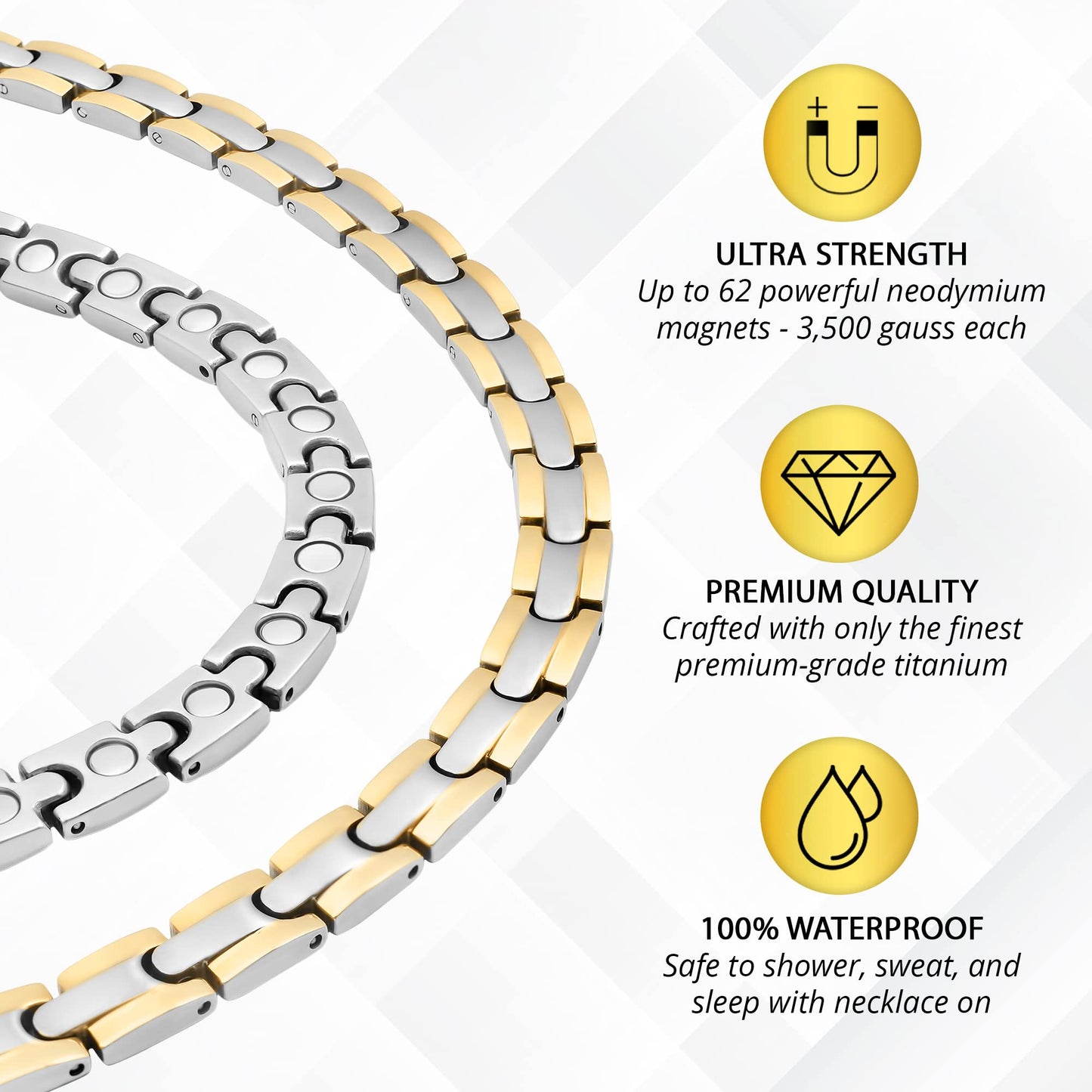 MagnetRX Titanium Magnetic Necklace – Ultra Strength Magnetic Necklaces for Women & Men – Effective Titanium Necklace with 55 Magnets (Silver & Gold, 20 Inches)