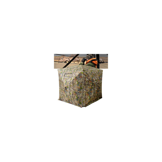 GOTRUTH Hunting Blind 270°See Through Ground Blind with Full Open Door, 3-4 Person Pop Up Deer Blind for Hunting with Carry Bag, Portable Resilient Hunting Tent for Turkey and Deer (Camouflage)