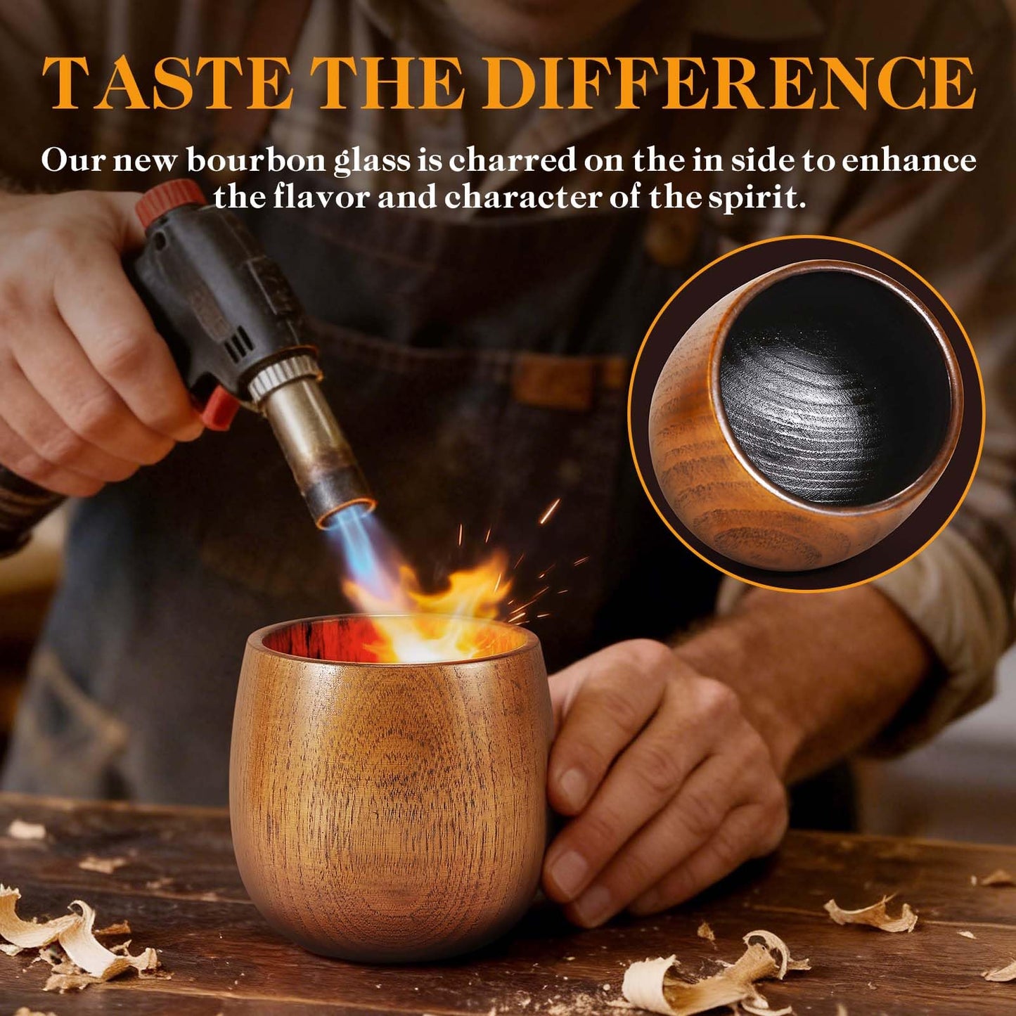 Astonlink Personalized Gifts for Men Husband Dad Boyfriend, Initial Charred Wooden Bourbon Drinking Glass & Whiskey Glasses Gift, Fathers Day Birthday Gifts for Men Dad Husband Brother Him (J)
