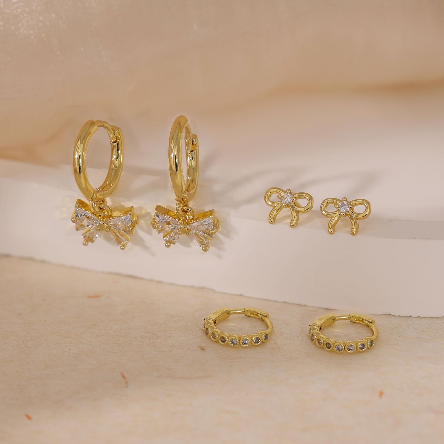 SELFROSE Bow Earrings Stack for Women,Dainty 14k Gold Plated Bow Drop Earrings for Women Trendy Cute Unique Gold Earring Stacks Simple Hoop Huggie Earring Set Fashion Womens Jewelry