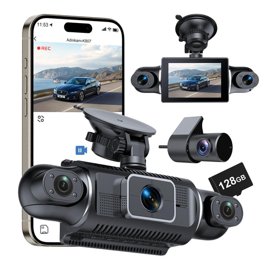 360° Dash Cam Front and Rear View 4 Channel Dash Camera FHD 2K+1080Px3 for Car, Inside/Back 170°+2x150°+170° Wide Angle, 8 IR Lamps Night Vision,WiFi,GPS, APP,G-Sensor with 64GB Card,24/7 Parking Mode