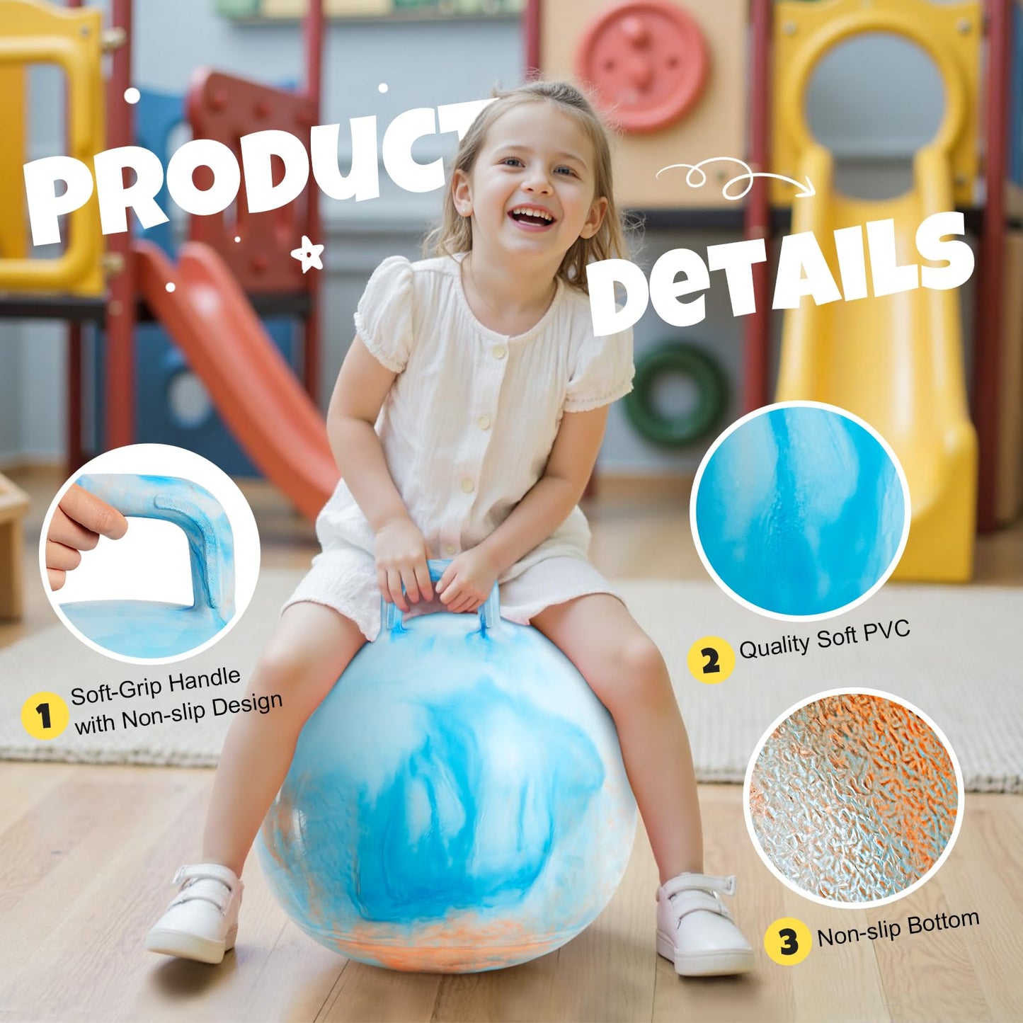 Upper Rider 6 Pcs Hopper Ball for Kids 3-8, 18 Inch Bouncy Ball with Handle, Inflatable Hippity Hop Bounce Jumping Hopping Toys Indoor Outdoor for Toddlers Boys Girls Gifts, Pink Blue Grey Purple