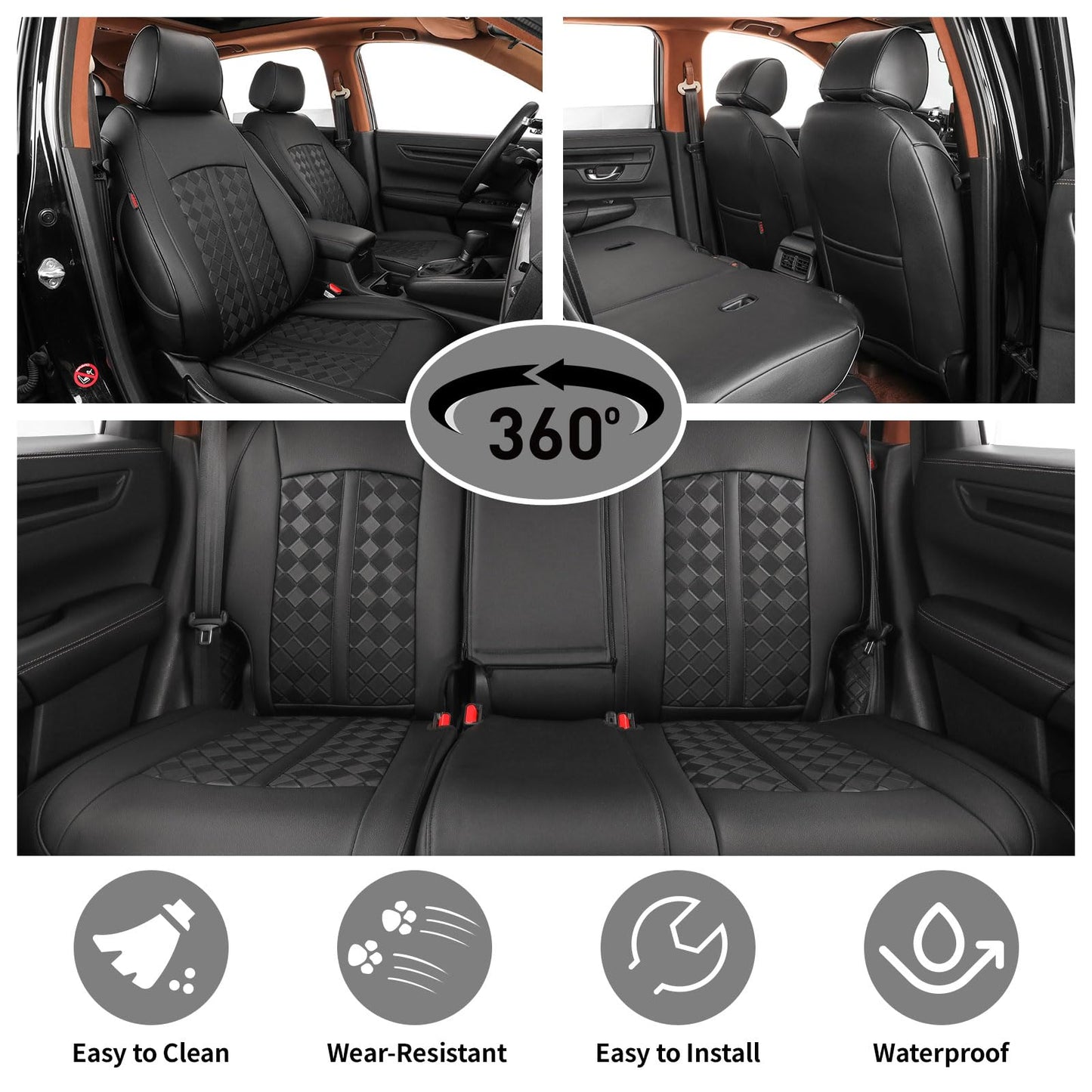 Custaura CRV Seat Covers Custom for Honda CRV 2023 2024 2025 2026 Leather Car Seat Cover Full Set for SUV, Waterproof Car Seat Protector, CR-V Seat Covers Faux Leather (Black)