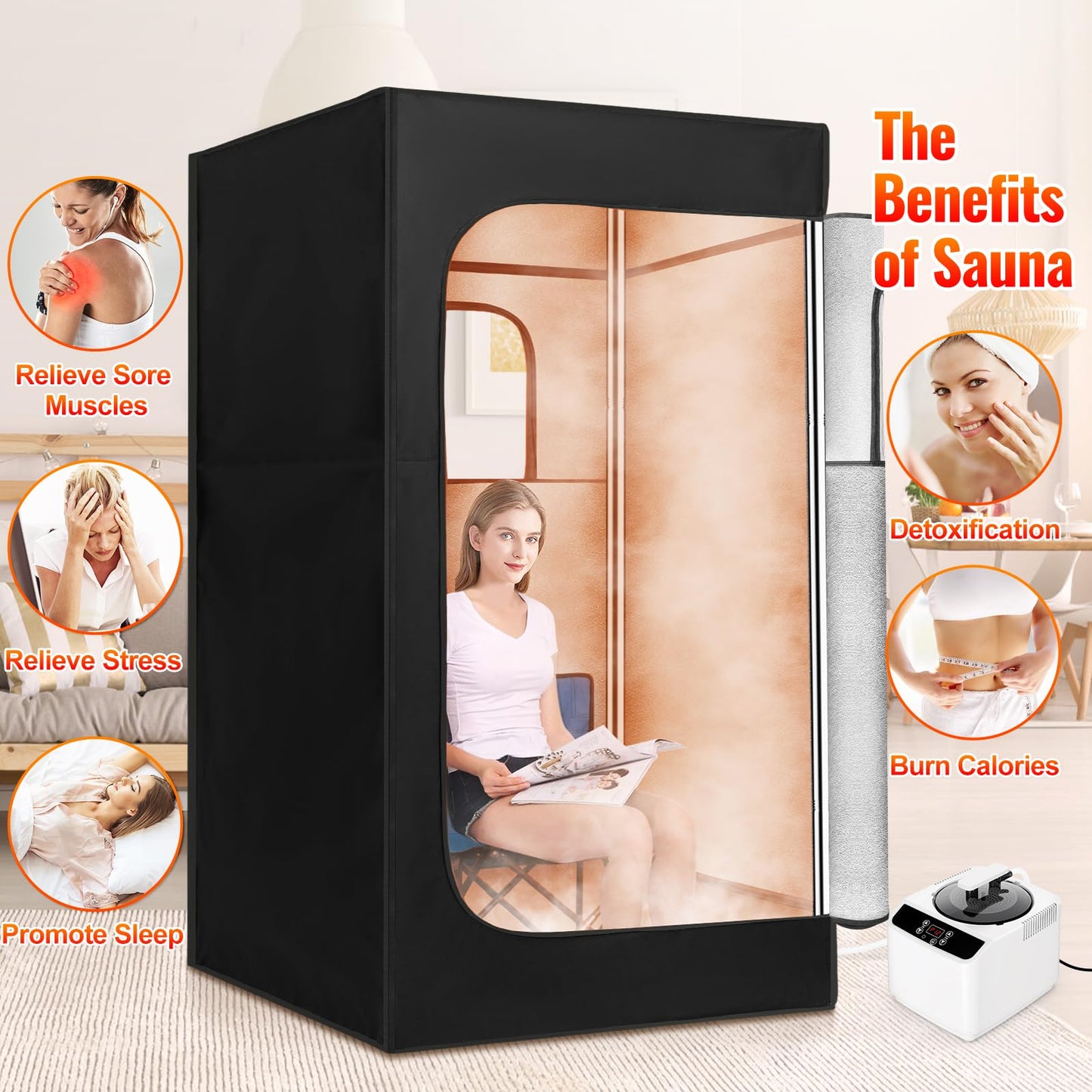 X-Vcak Upgraded Portable Sauna, Steam Sauna for Home with Steamer, Remote Control, Folding Chair, 9 Levels, 2.6’ x 2.6’ x 5.9’