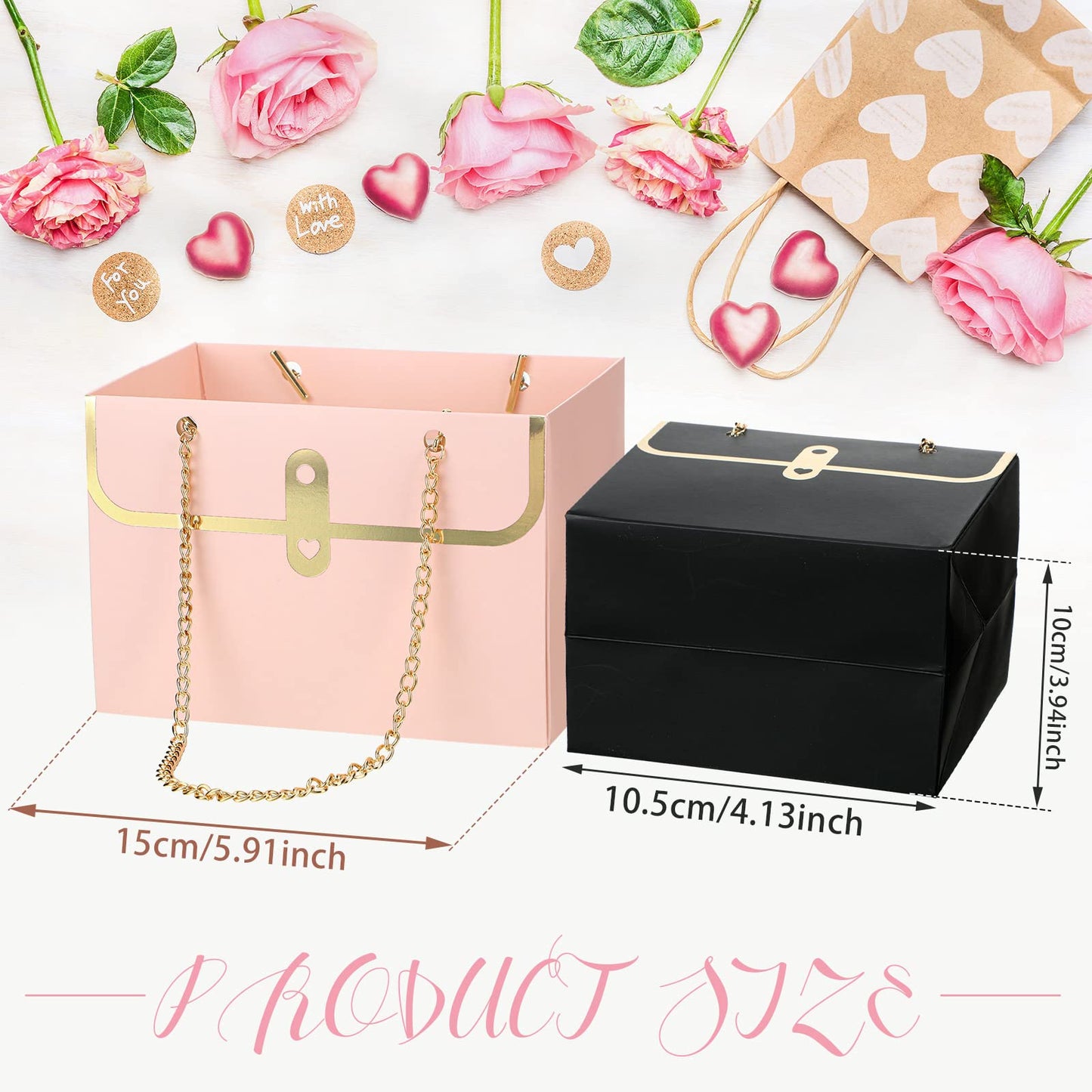 Lincia 12 Pcs Pink White Black Flower Box Wedding Flower Paper Gift Bag Bouquet Boxes with Handle Boxes for Arrangements Bouquet Wrapping Paper for Wedding Bridal Baby Shower Party Supplies