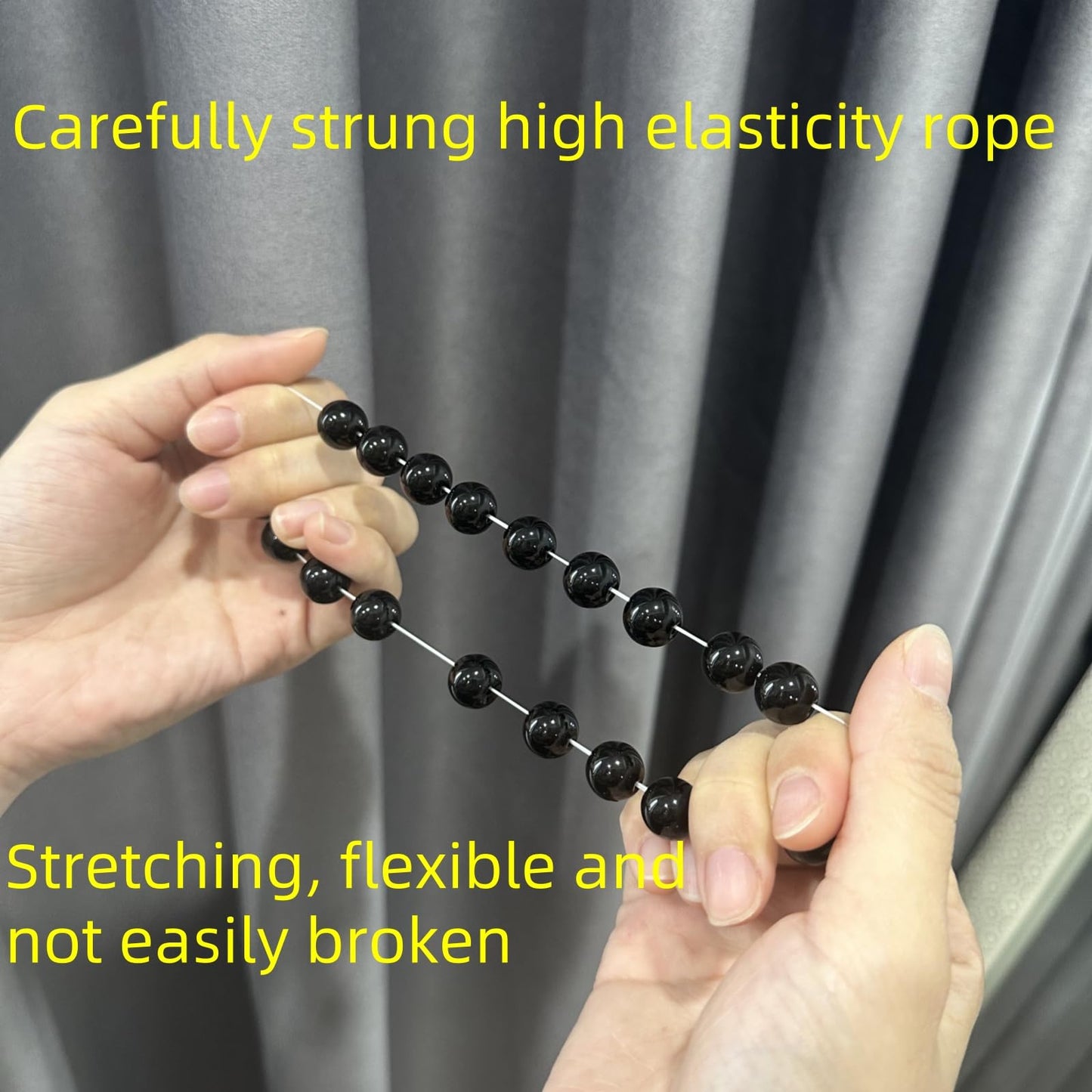 T Starlight Bright Q Natural Black Obsidian Bracelet - 12mm 20 Beads with 0.8mm Elastic Cord - Handmade Spiritual Protection Jewelry - Chakra Balancing Energy Bracelet for Men & Women - Best Gift