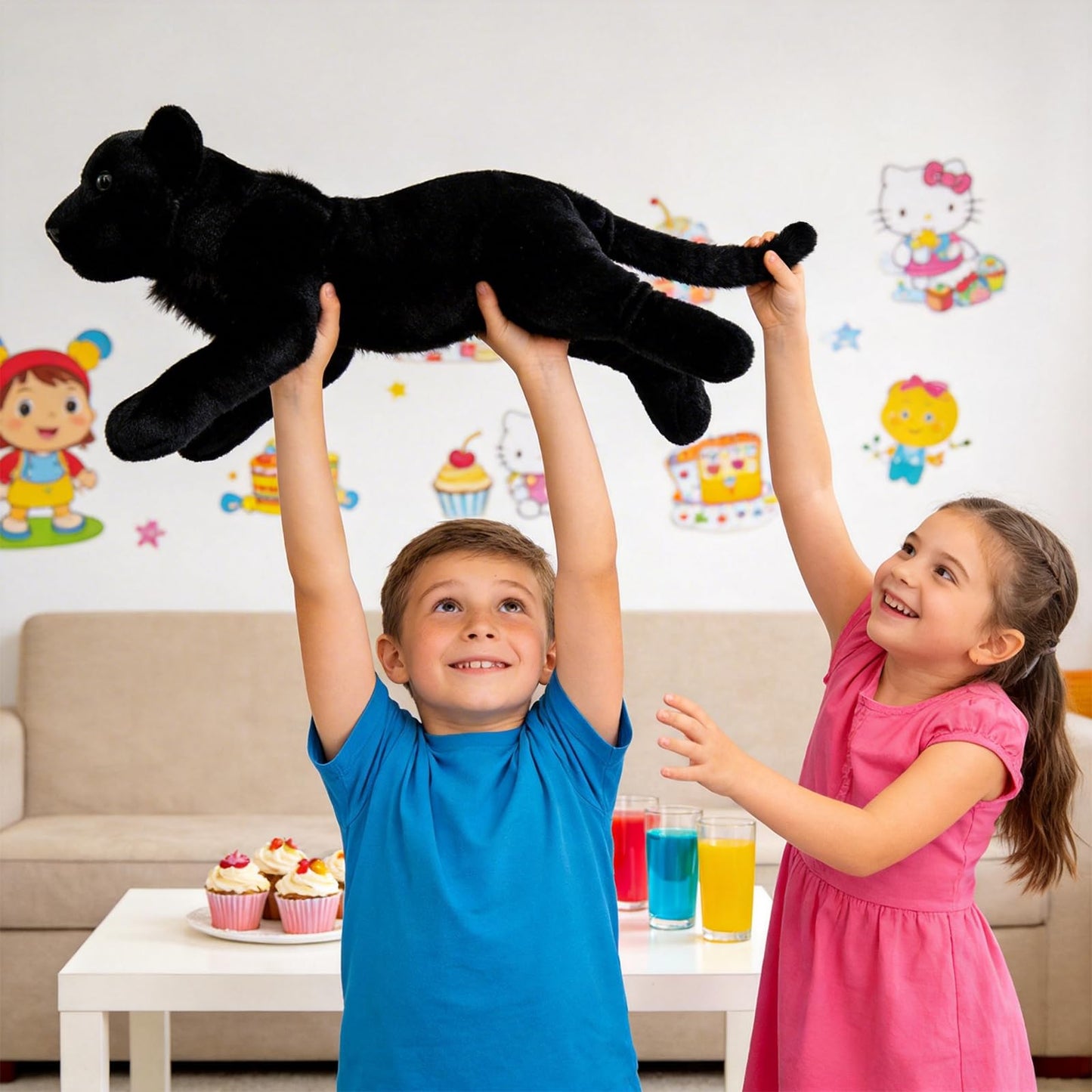 Gisqis Black Panther Stuffed Animal 23.6" Jaguar Stuffed Animal Cute Black Panther Plush Realistic Jungle Stuffed Panther Toy Pillow Soft Plush Toy Birthday for Kids Boys