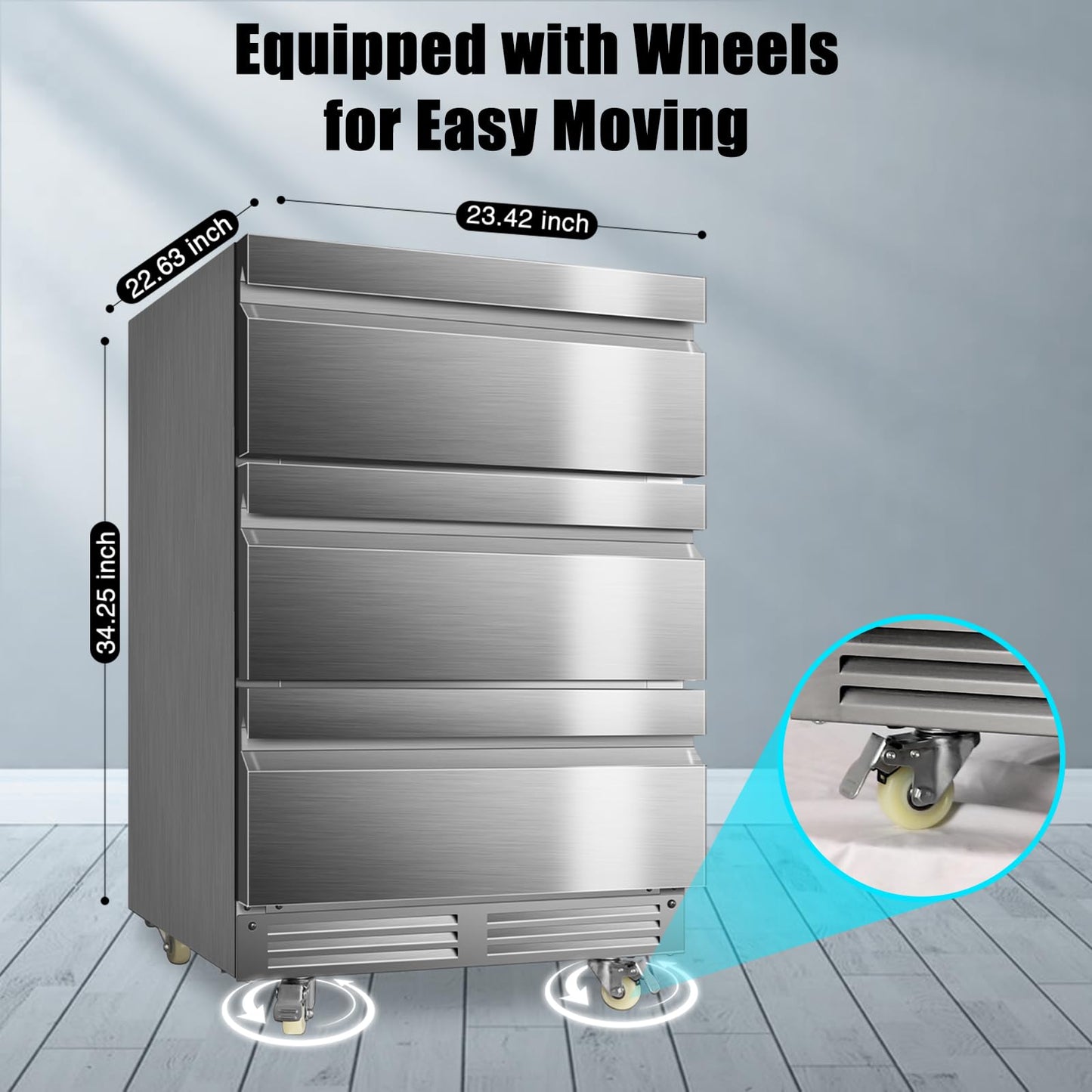 Velieta 24 Inch Upgraded Three-Drawer Beverage Fridge, Weather Proof Outdoor Stainless Steel Beverage Refrigerator, Under Counter Built-in Beverage Cooler for Home & Commercial Use