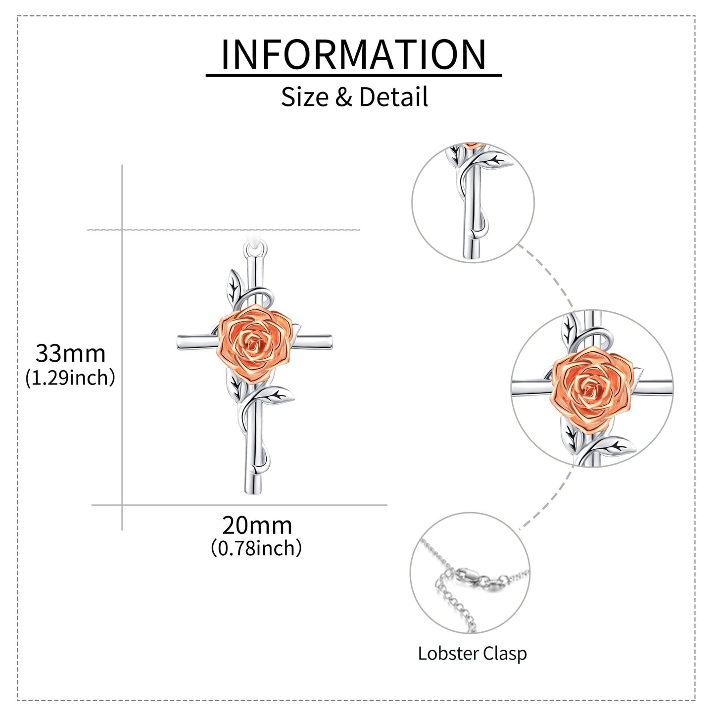 Flower Cross Necklace 925 Sterling Silver Rose Cross Necklace Birth Flower Jewelry for Women