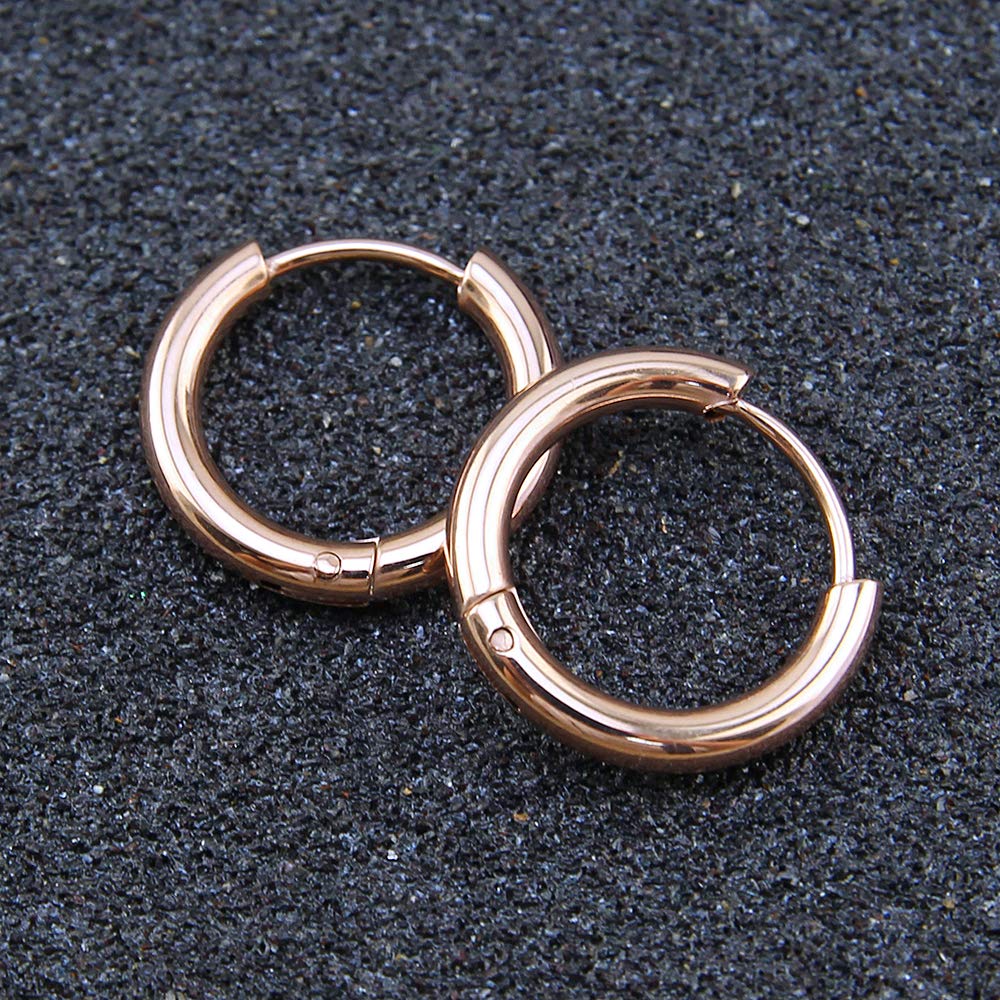 316L Surgical Stainless Steel Huggie Hoop Earrings 10mm Rose Gold Hypoallergenic Earrings Hoop Cartilage Helix Lobes Hinged Sleeper Earrings For Men Women(C04:10mm Rose Gold(THK 2.0mm))